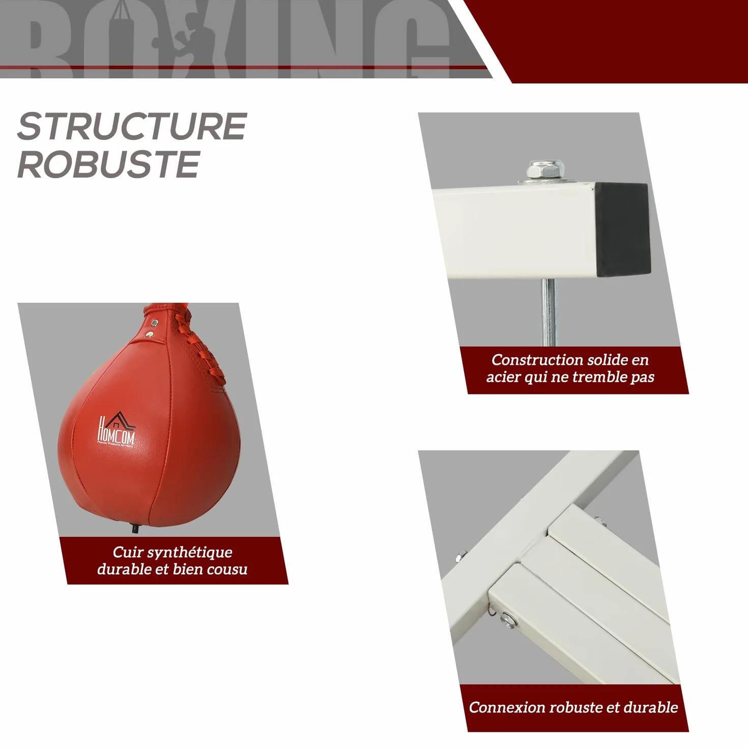 HOMCOM Support pour Sac de Frappe sur Pieds autoportant 2 en 1 avec Poire de Vitesse Hauteur de Plaque Ronde réglable, équipement d'entraînement en Acier Robuste pour Maison Blanc