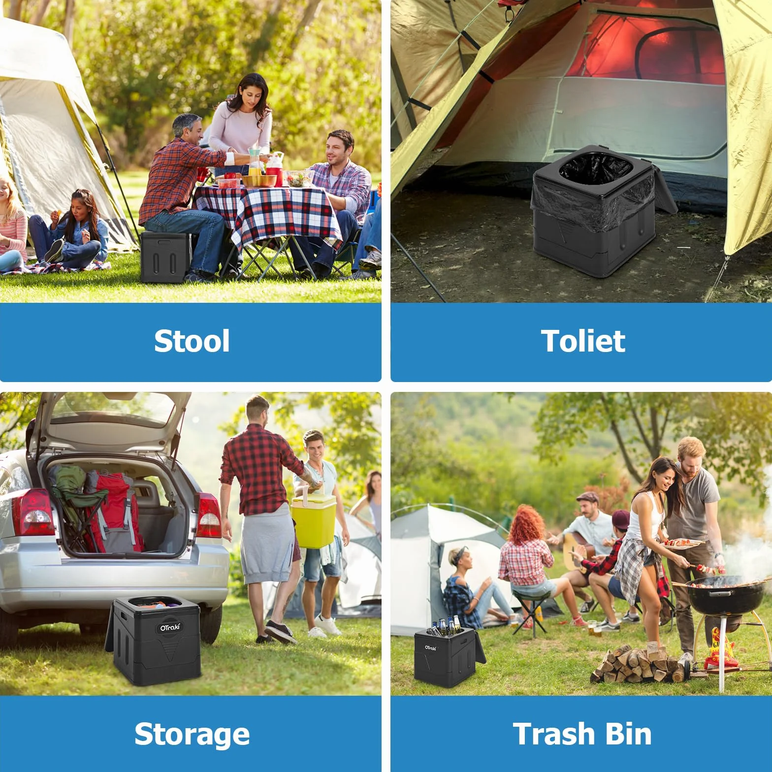 OTraki Toilette de Camping Portable Adulte Toilette Pliable avec Couvercle et 12 Sacs Poubelles Urinoir Unisexe Voiture WC Portable Pliante Seau Hygiénique pour Homme Femme Voyage Embouteillages