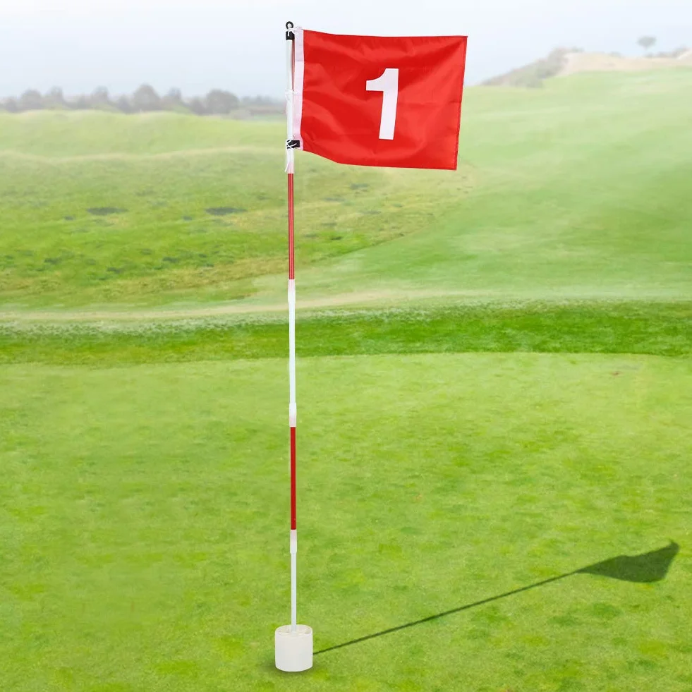 Ejoyous Ensemble de Drapeaux de Trou de Golf, Lot de 5 Drapeaux de Portables avec Drapeau Rouge Fanion et Putting Cup Mât de Drapeau Vert de Amovible