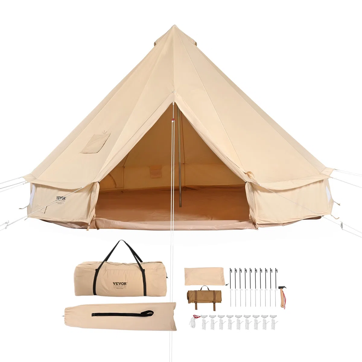 VEVOR Tente Cloche en Toile Tente de Yourte 4 Saisons Tente de Camping Familial avec Trou de Poêle à Bois, Sacs de Rangement pour Glamping, Groupes en Plein Air, Fête, Chasse