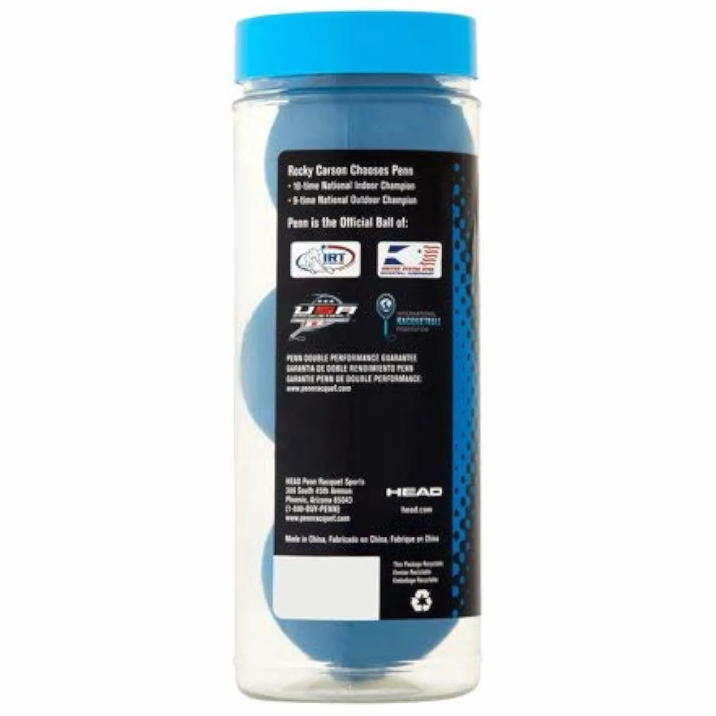 Penn Lot de 3 balles de Racquetball Blue