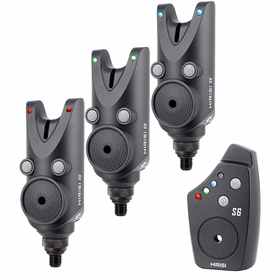 Hirisi Tackle Alarme de pêche à la carpe sans fil étanche avec lumières LED, volume réglable et sensibilité - Détecteur de touche avec radio