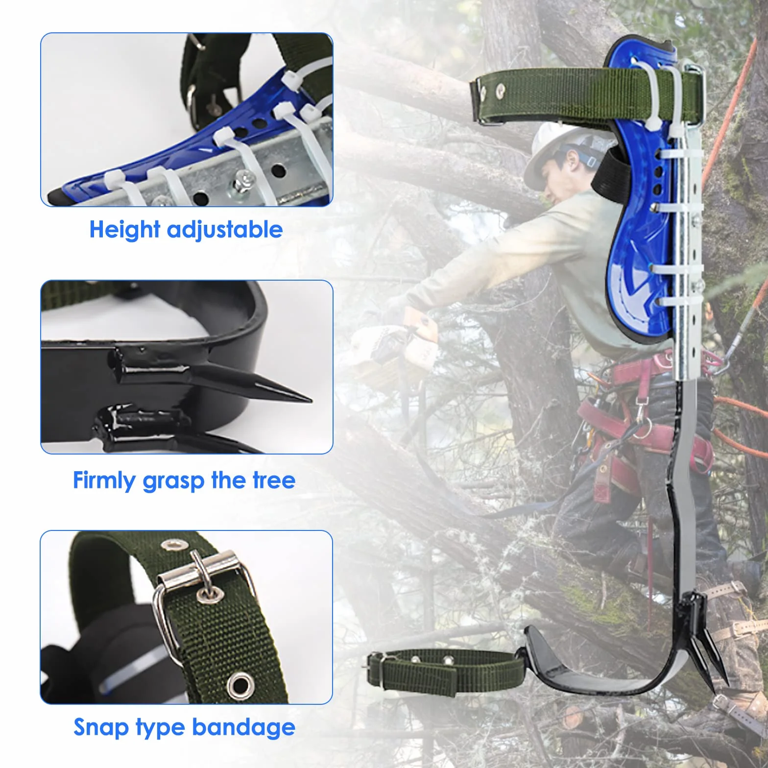 Ensemble De Pointes D'escalade d'arbre, Griffe Elagage Equipement d'escalade d'arbre,Tree Climbing Spikes Réglable en hauteur,Avec de ceinture de harnais de sécurité réglables