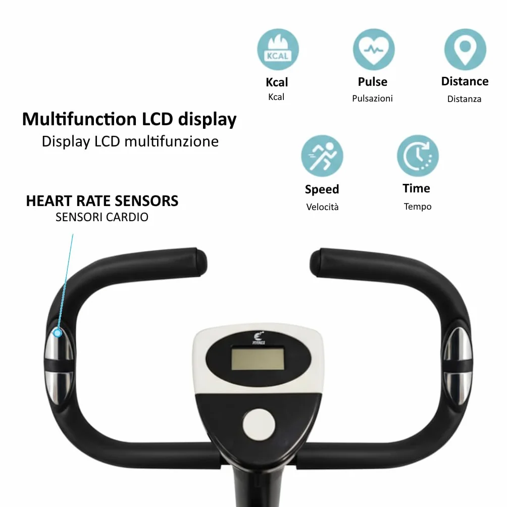 Vélo d'appartement Bike pour Mincir et Raffermir les Fesses et les Jambes, Résistance Réglable, Capteurs Cardio, Écran LCD, Selle Réglable, Entraînement Fitness