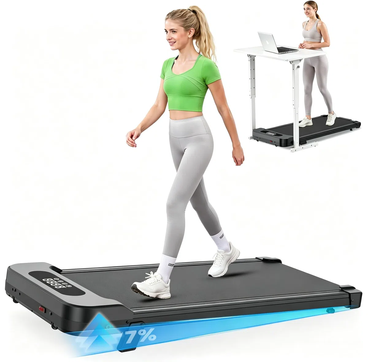 HomeFitnessCode Tapis de Course Électrique Pliant Walking Pad 8 km/h, 2.5HP, Large Surface 40cm, Télécommande et Écran LCD - Cadre Renforcé, Capacité de 265 LB - pour Maison et Bureau (Noire)