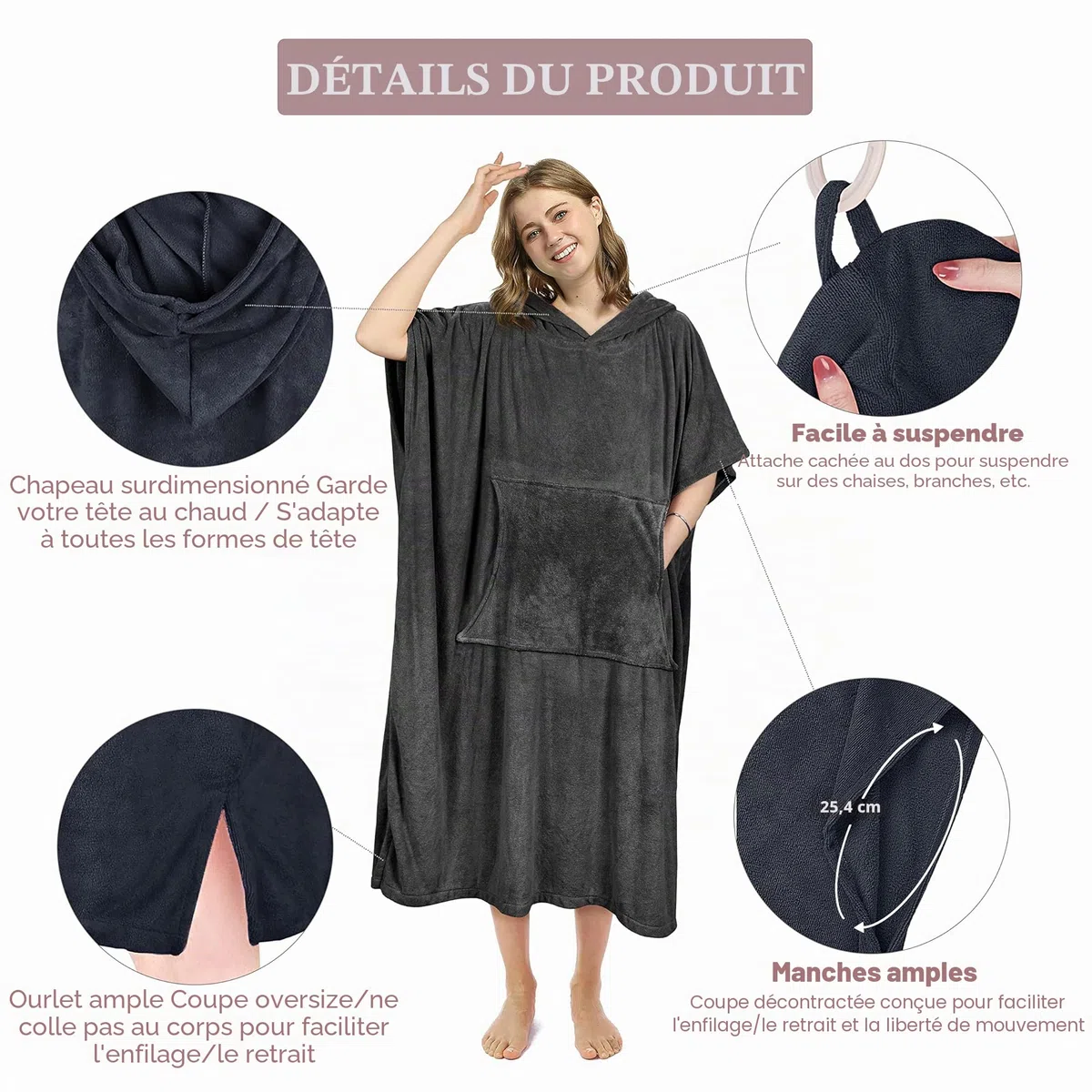 Kato Tirrinia Poncho de Surf de Plage avec Poche, néoprène Absorbant, avec Matelas à Langer, Serviette de Poncho, pour Le Surf, la Natation, pour Adultes, Hommes et Femmes