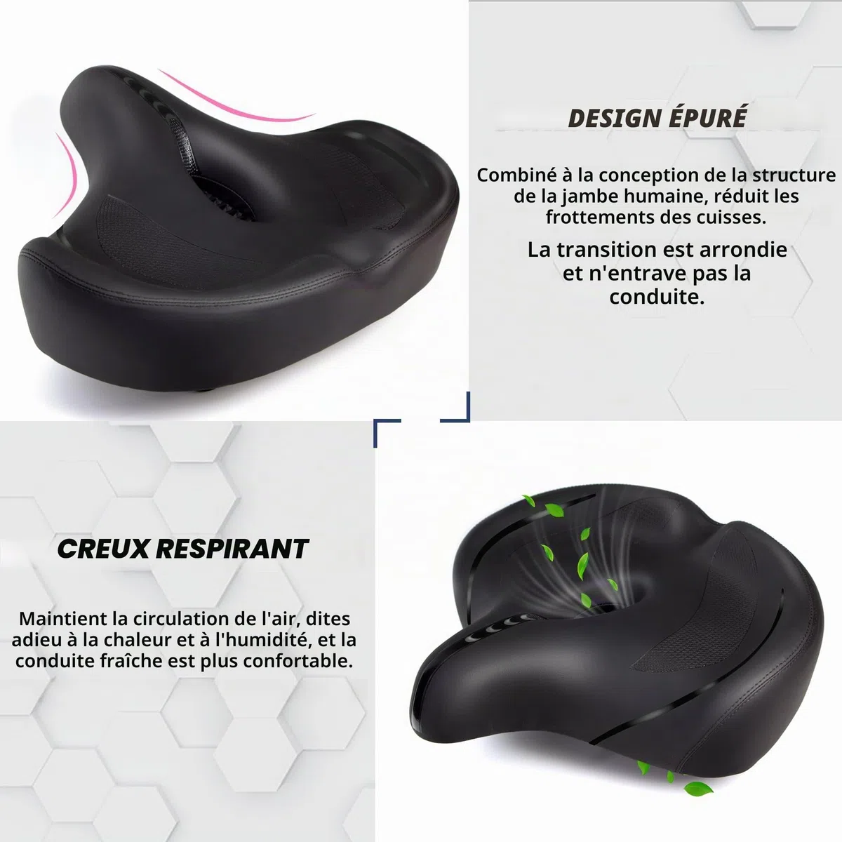 CDYWD Selle de Velo Ultra Confortable Femme et Homme - Extra Large, Rembourrage Doux, avec Suspension, Selle de Vélo Ergonomique - Selle Confort Velo pour VTT, Vélo De Ville, Ebike, Vélo Stationnaire