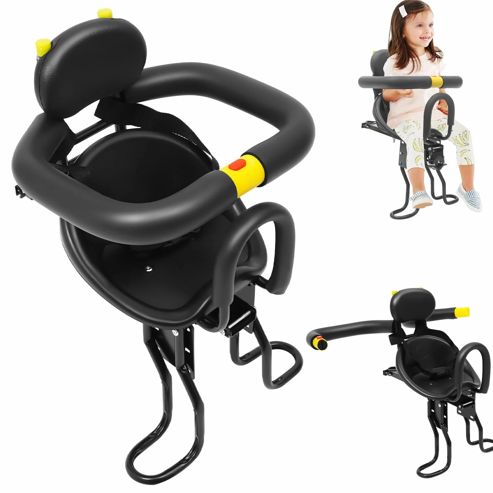 Siège de vélo pour enfant avant - Siège enfant arrière jusqu'à 35 kg - Siège de vélo pour enfant de 1 à 5 ans - Avec ceinture de sécurité et arceau pliable - Pour VTT, vélo de ville et vélo pliant