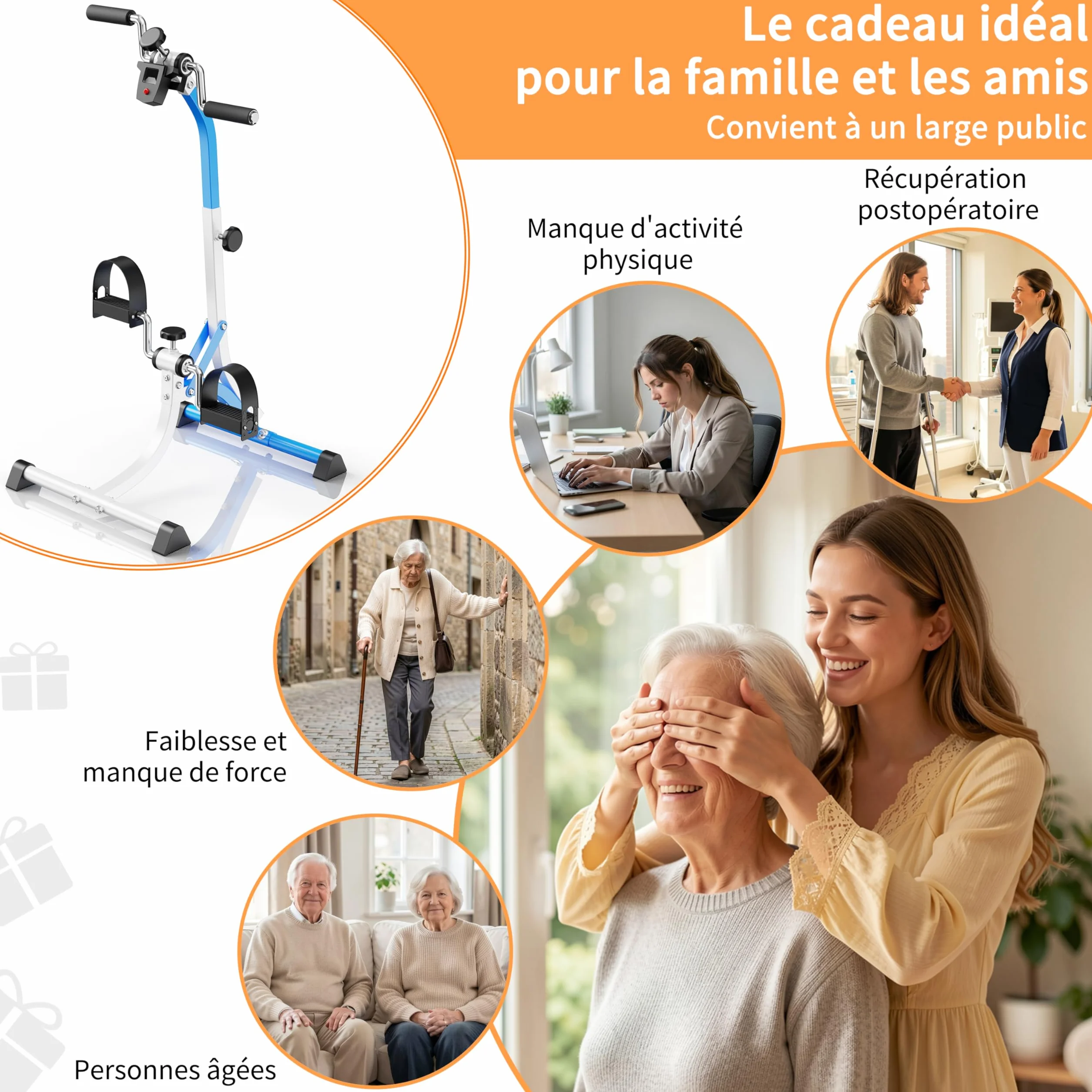Vélo d'entraînement, poignées et écran LCD pour la rééducation et le renforcement musculaire des membres supérieurs et inférieurs à domicile
