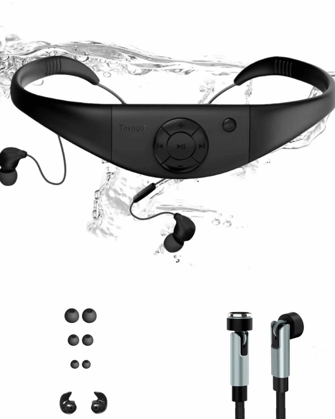 Tayogo Natation étanche mp3 Player Bluetooth Casque IPX8 sous-marin 8 Go Lecteur Musique Charge magnétique Silicone 10h