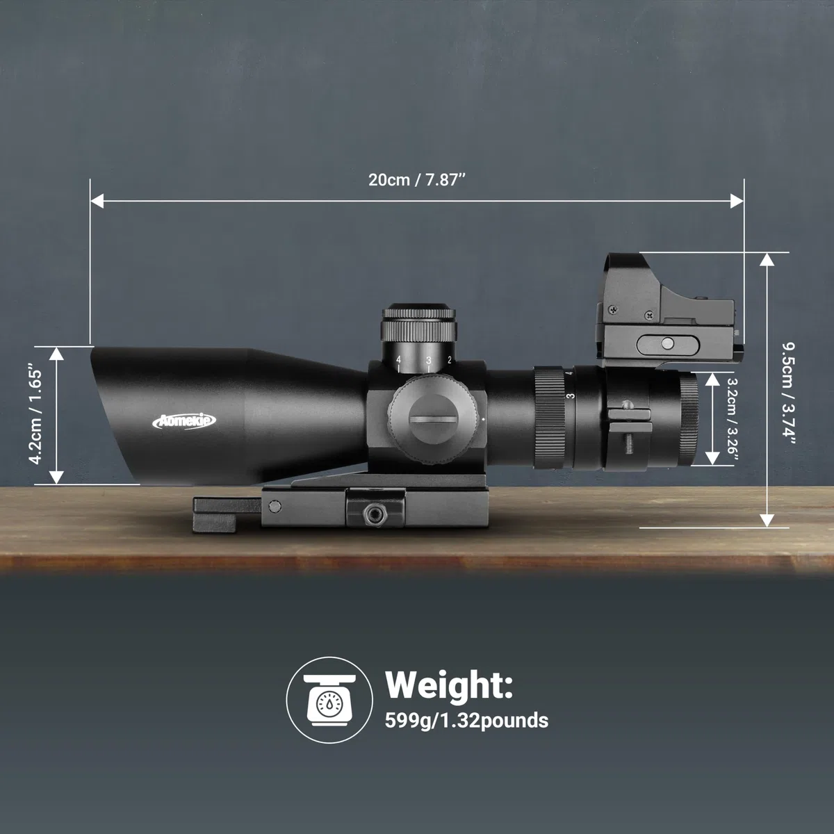 AOMEKIE Lunettes de Visée 3-9X42mm Red/Green Dot Sight avec Top Red Dot Sight Riflescope Combo Set avec luminosité réglable et 20mm/22mm Picatinny Rail Mount.
