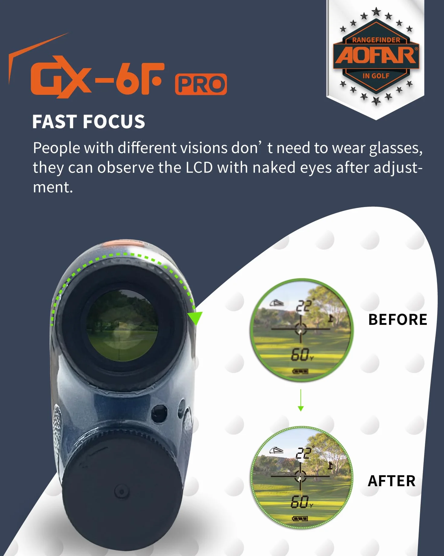 AOFAR GX-6F PRO Télémètre de Golf avec Appareils de Pente Télémètre de Mesure de Distance avec Balayage Continu, Verrouillage du Drapeau avec Vibration D'impulsion, Légal pour la Compétition, 600Yards