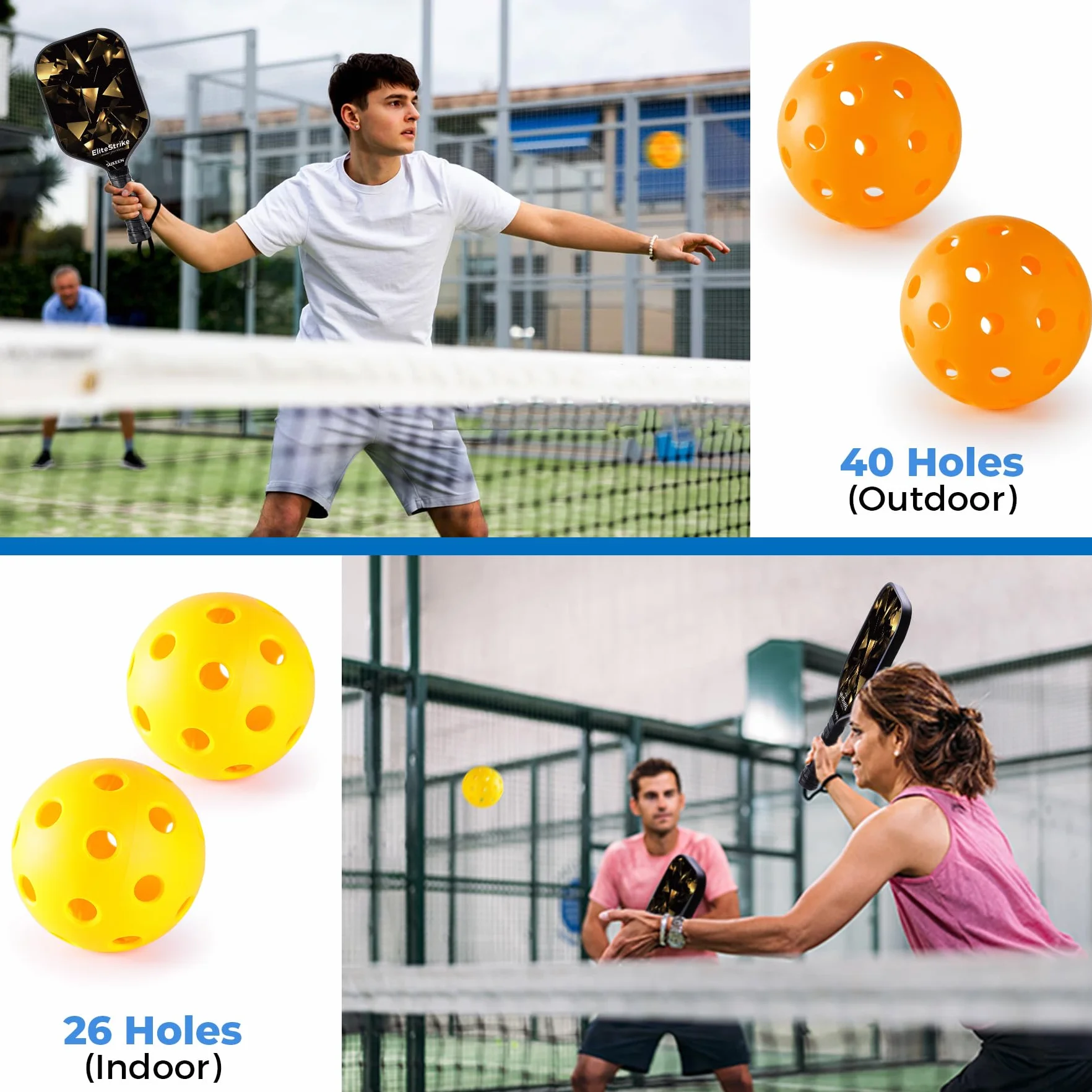 Sukeen Ensemble de Raquettes de Pickleball, 2 Pickleball Paddles en Fibre de Verre, Série Ciel Etoilé, Haute Absorption des Chocs, Pickleball Set Légère Convient aux Débutants