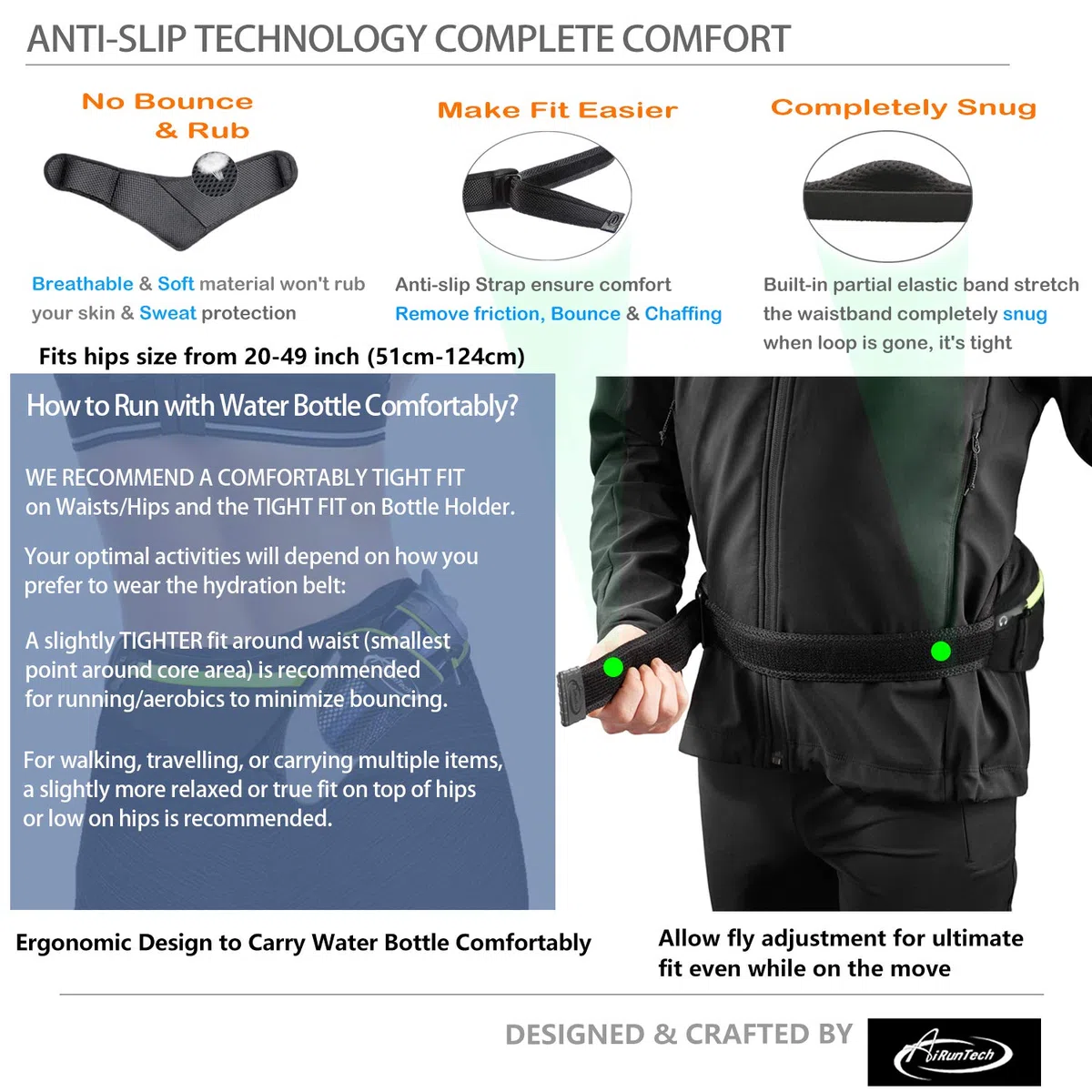 AiRunTech Ceinture de Course avec Porte-Bouteille d'eau sans Rebond Ceinture d'hydratation pour Coureurs, Without Bottle Hydration Belt（GR）