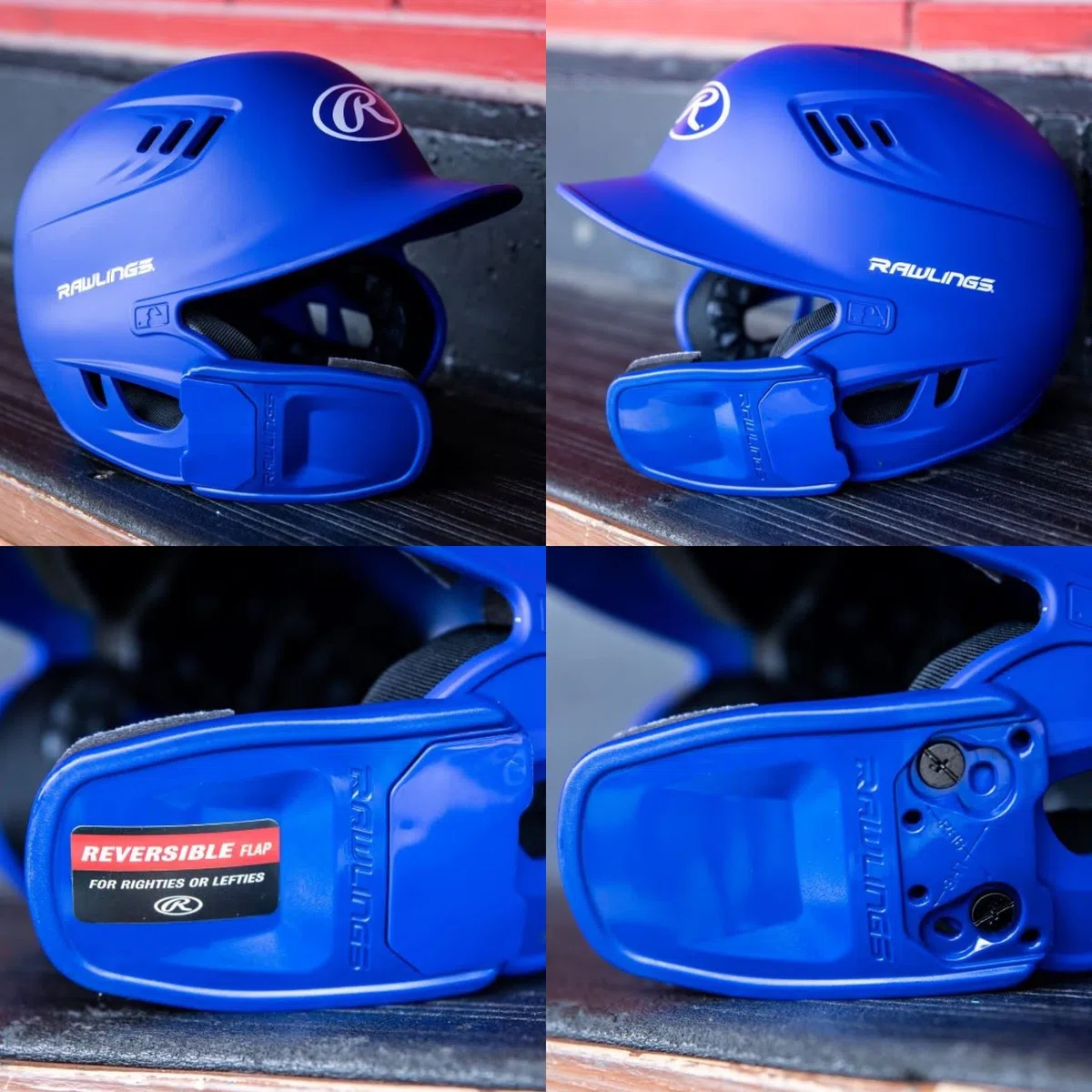Rawlings | R16 Reversible EXT | Casque de Batteur Mat | Masque Facial réversible | Senior (17,5 cm - 19,5 cm) | Bleu Roi Mat