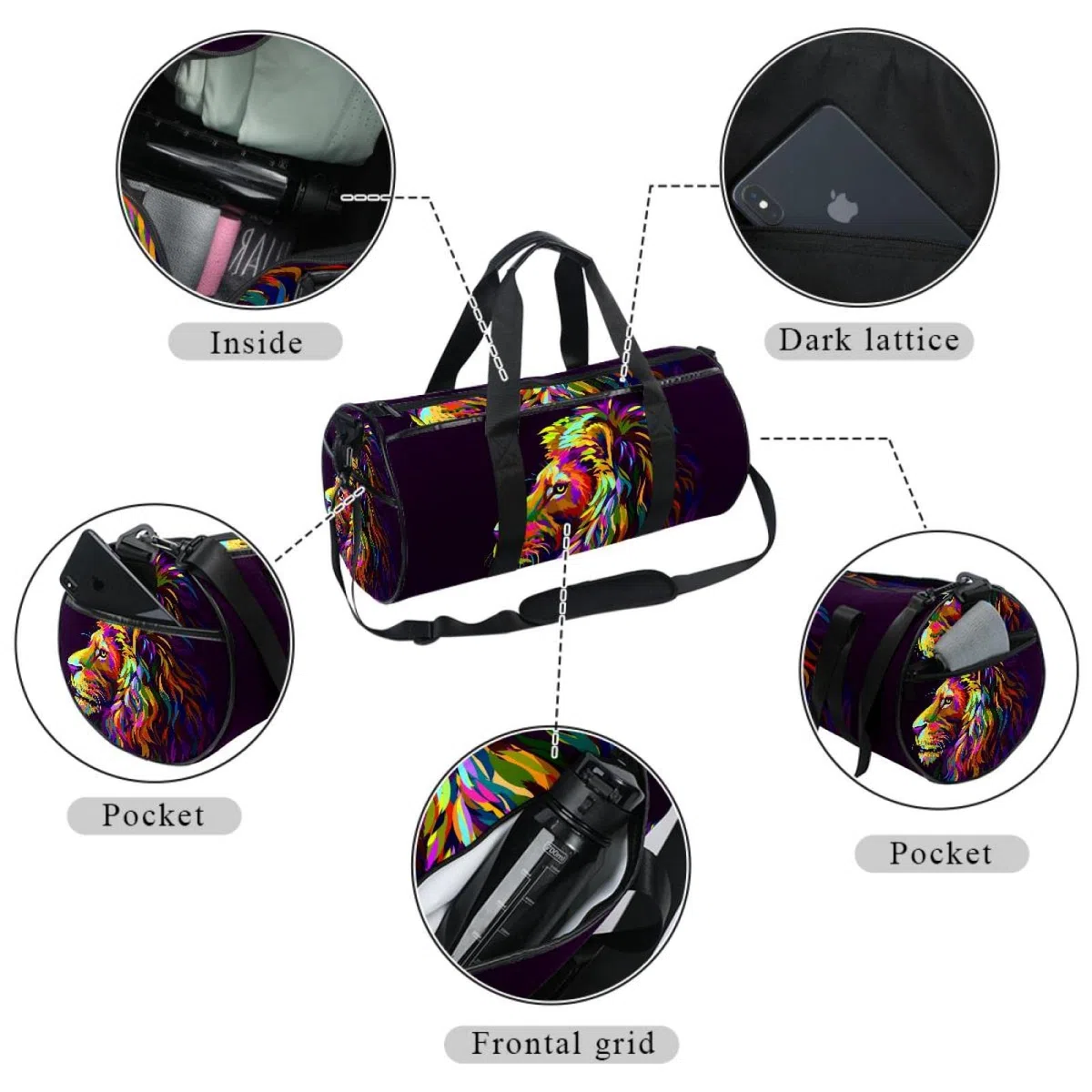 Sac De Sport Mignon Bag Sac Voyage Bagage Duffel Moderne Fitness Sac Molletonné Gym Vacances Sac Bandoulière Moyen Sac De Sport 24L 45x23x23cm