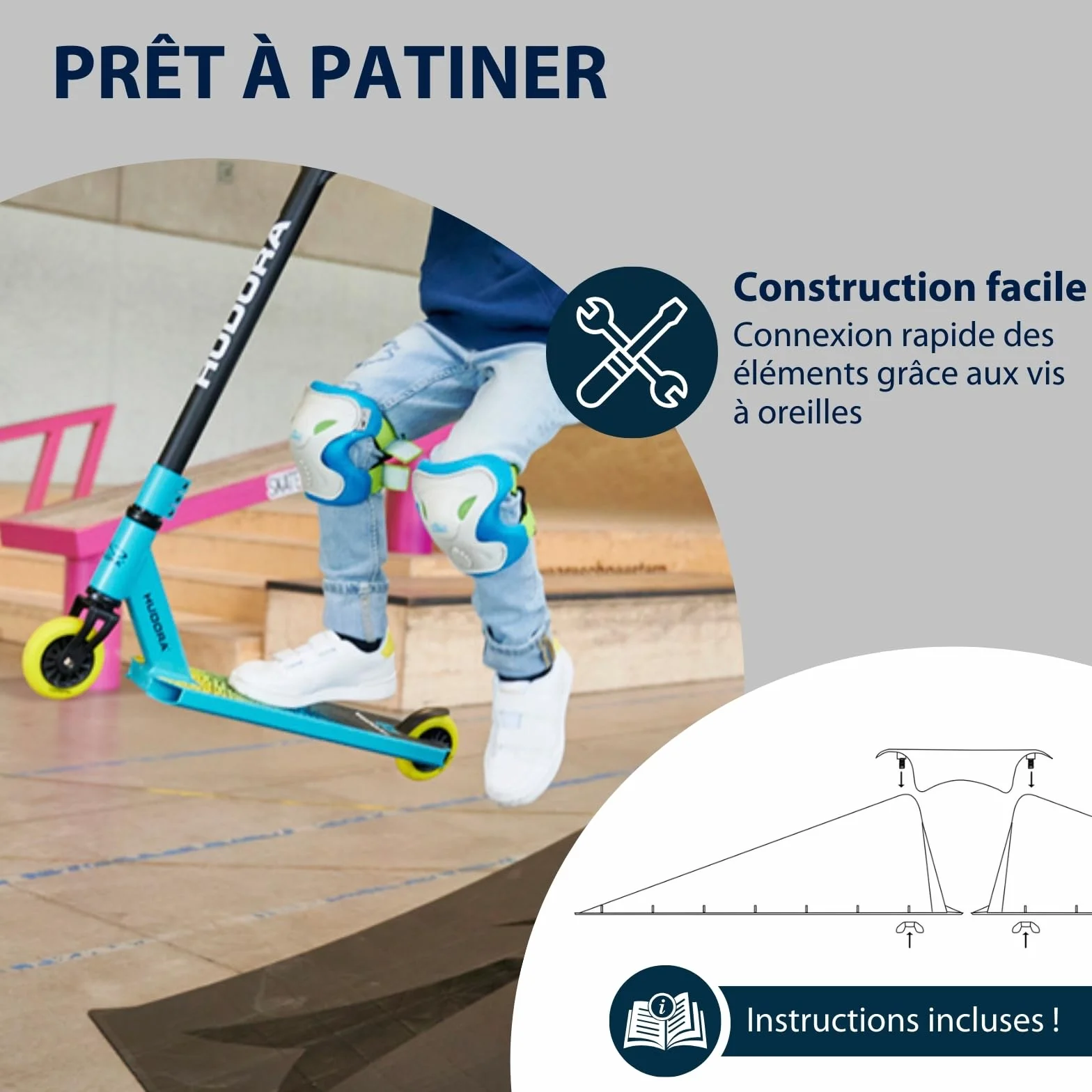 HUDORA Rampe de Skate - Set de 3/5 rampes de Skateboard pour la Cour & Le Jardin - Mini Rampe Polyvalente en Plastique pour Enfants & Ados jusqu'à 60/80kg - Equipement de Skatepark pour chez soi