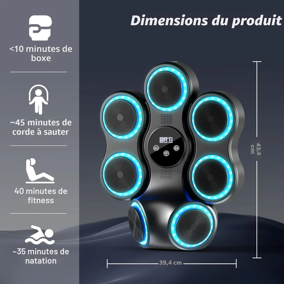 Machine de Boxe Musicale pour Adultes et Enfants, entraîneur de Frappe interactif avec Gants de Boxe, Sac de Frappe Mural de Grande Taille