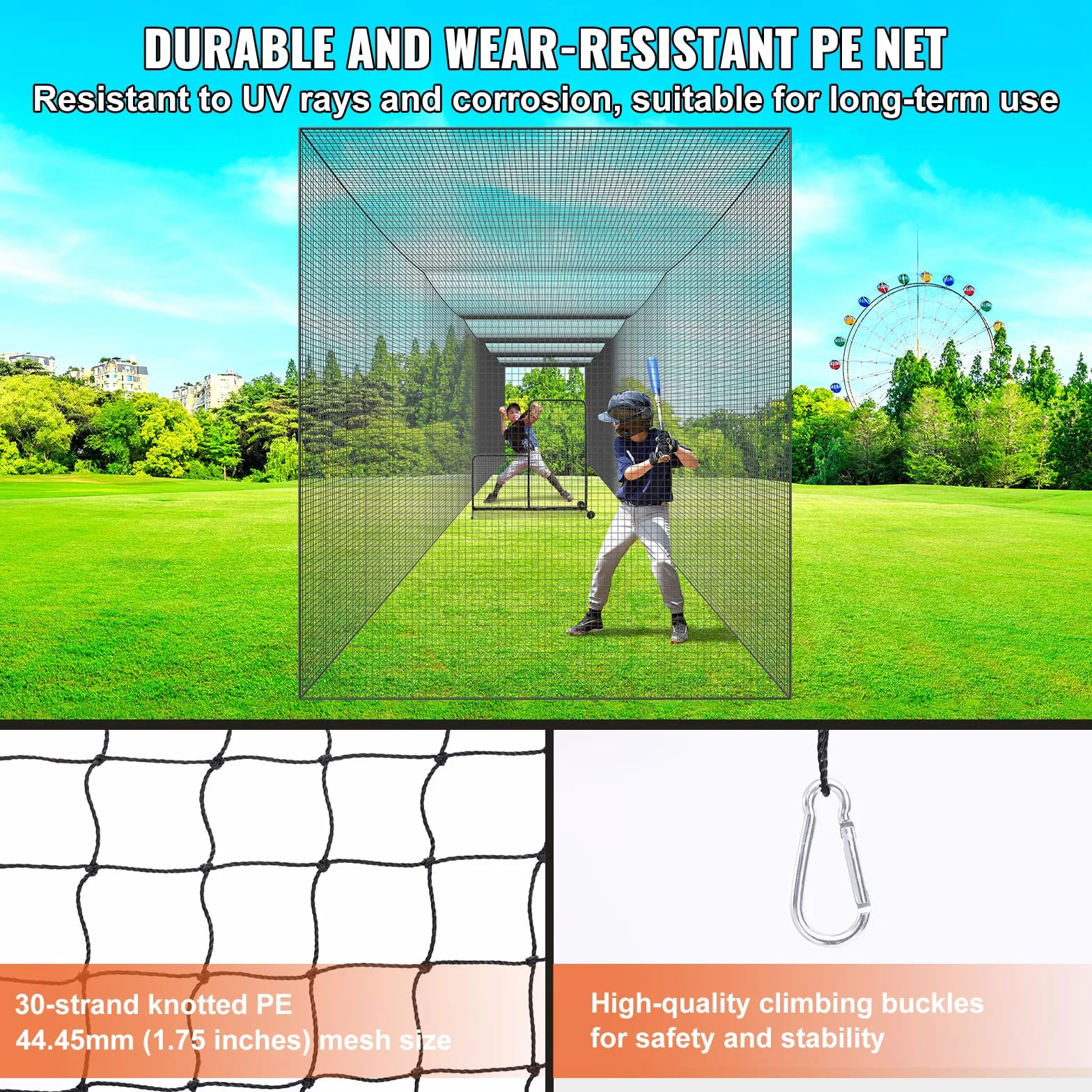 VEVOR Cage Frappeur de Baseball 21,7 m, Filet d'Entraînement Professionnel pour Frappeur de Softball, Cage de Lancer Portable avec Porte et Sac de Transport, Filet en PE Fermé Robuste Extérieur