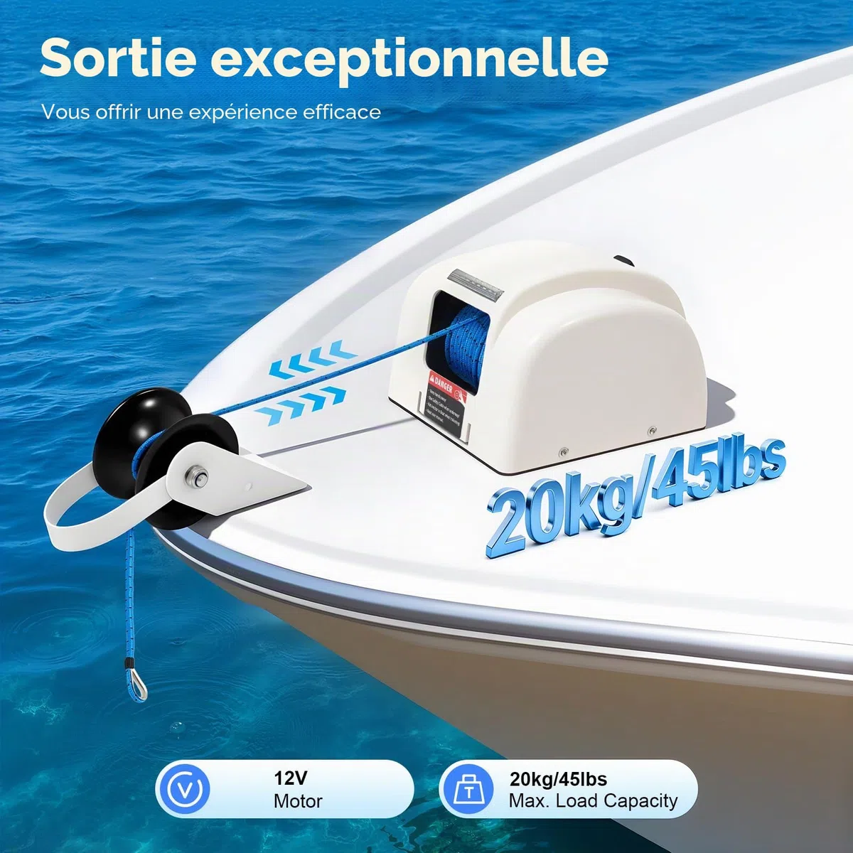 45LBS 12V Guindeau Électrique Ancre Eau Salée Ancre Treuil avec Télécommande Sans Fil Marine Guindeau