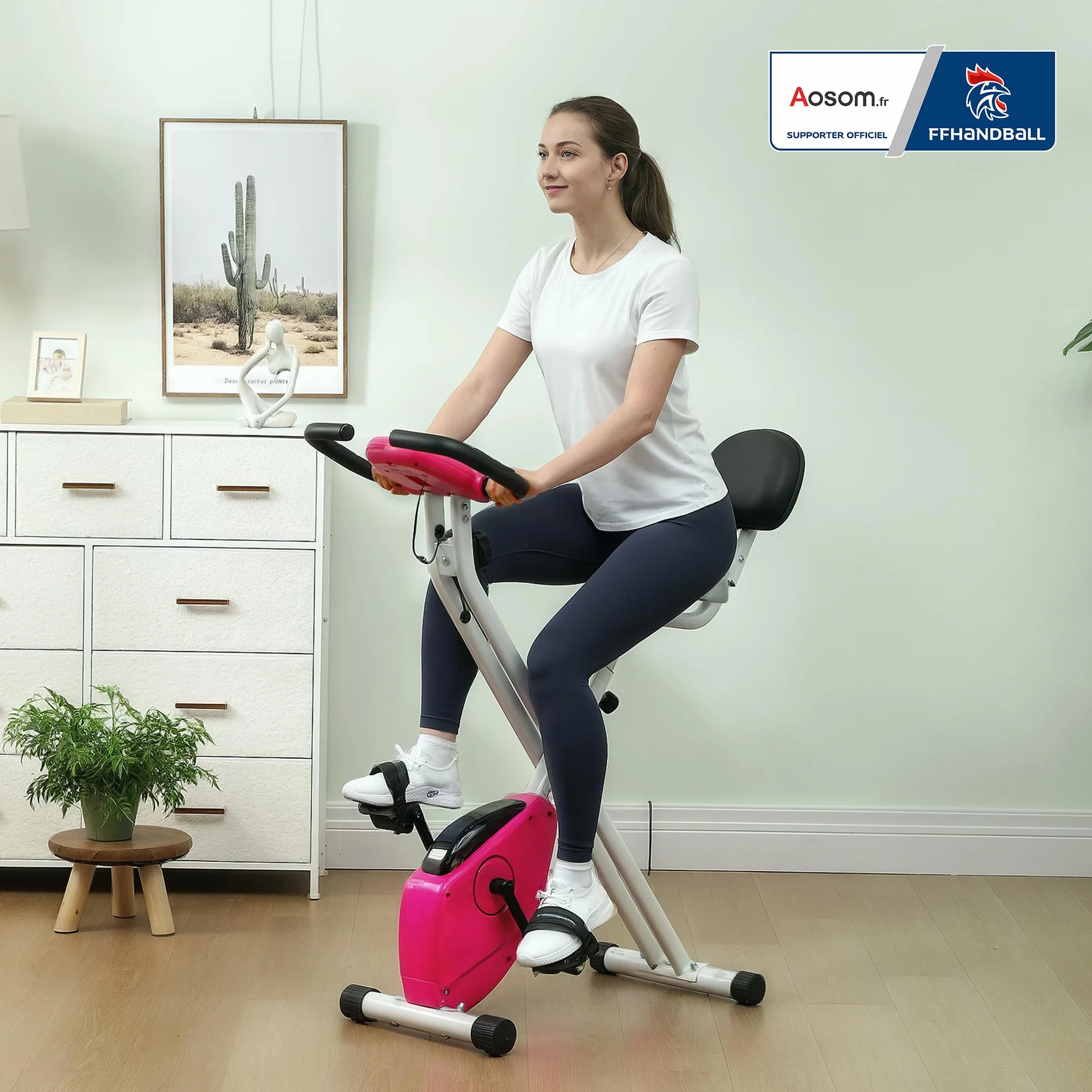HOMCOM Vélo d'Appartement Magnétique Pliable - Collaboration Aosom.fr x FFHandball - Vélo de Fitness en X Silencieux pour Sport Maison et Cardio-training - Écran LCD & Capteur Pouls