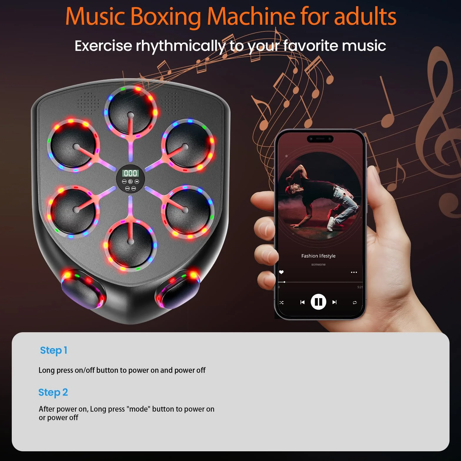 Music Boxing Machine Adulte, 9 Modes de 9 Vitesse Boxe Mural Musique avec Gants de Boxe, Machine de Boxe Musicale Comptage Musicboxing pour Entraînement à la Maison (8 cibles)