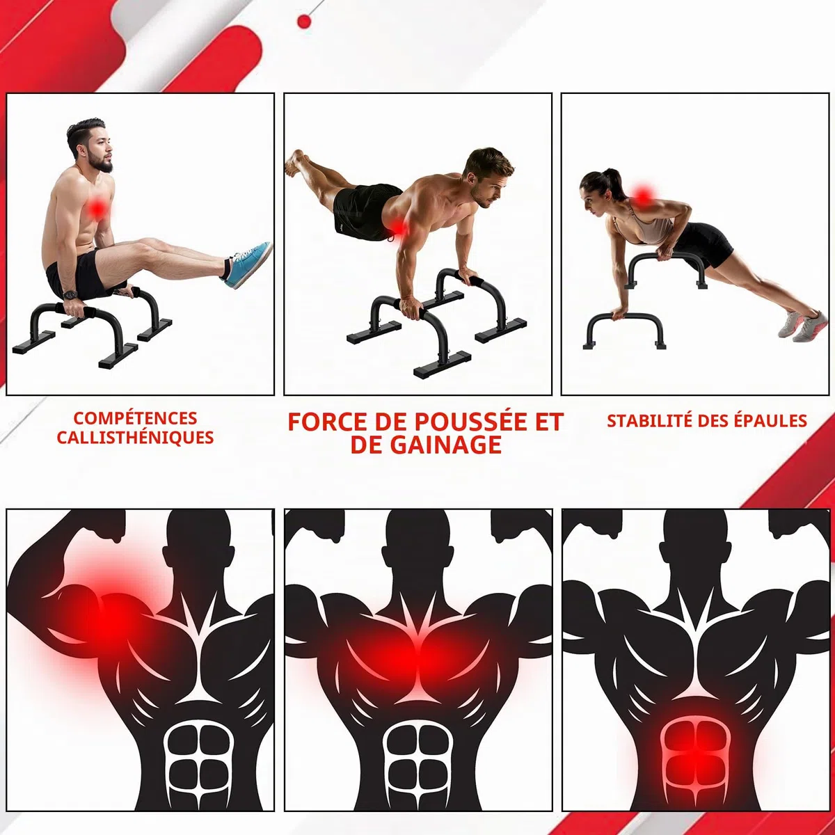 Parallettes Calisthenics, Barres de Parallettes de Gymnastique, 10.2 in High 300Kg/661lbs Weight Parallettes Push Up Bars pour L-Sit/Dip Bar/Équipement de Musculation/Exercice de Fitnes