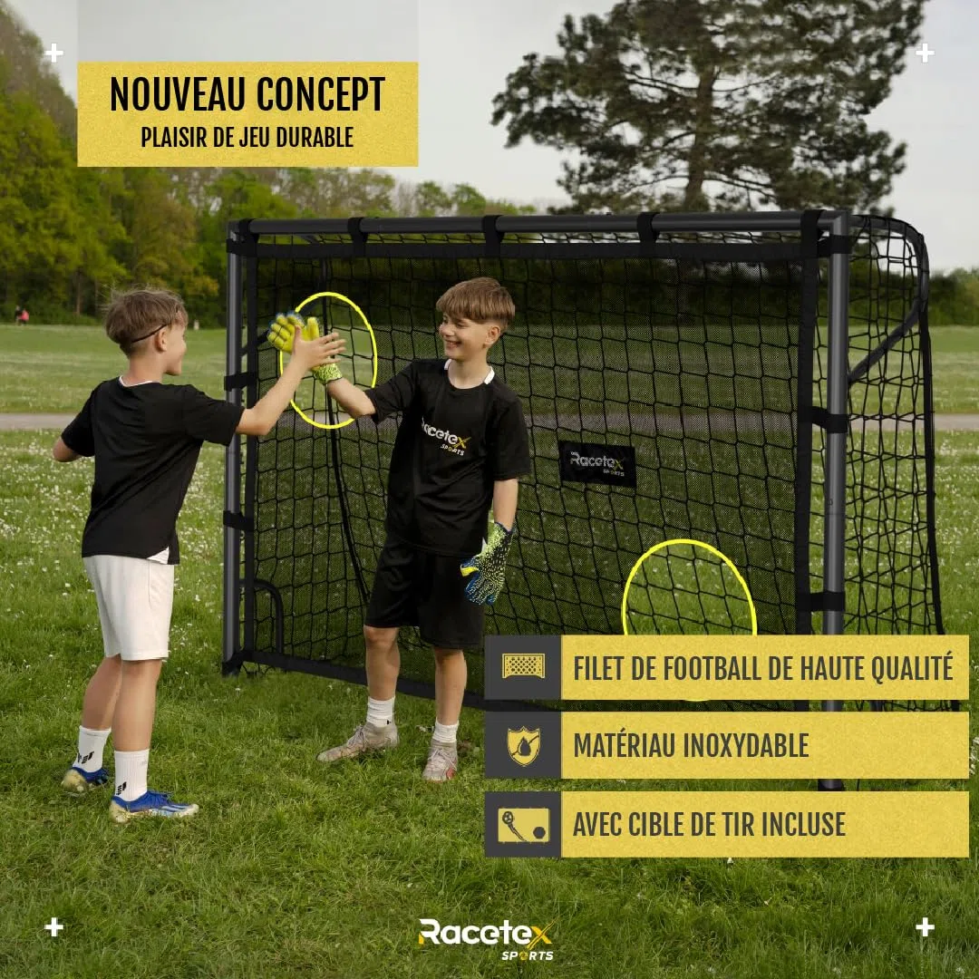 Racetex But de football pour jardin enfants [avec mur de but] – But de football robuste pour enfants et adultes avec cadre en acier à l'avant et filet de football résistant aux intempéries – Le but de