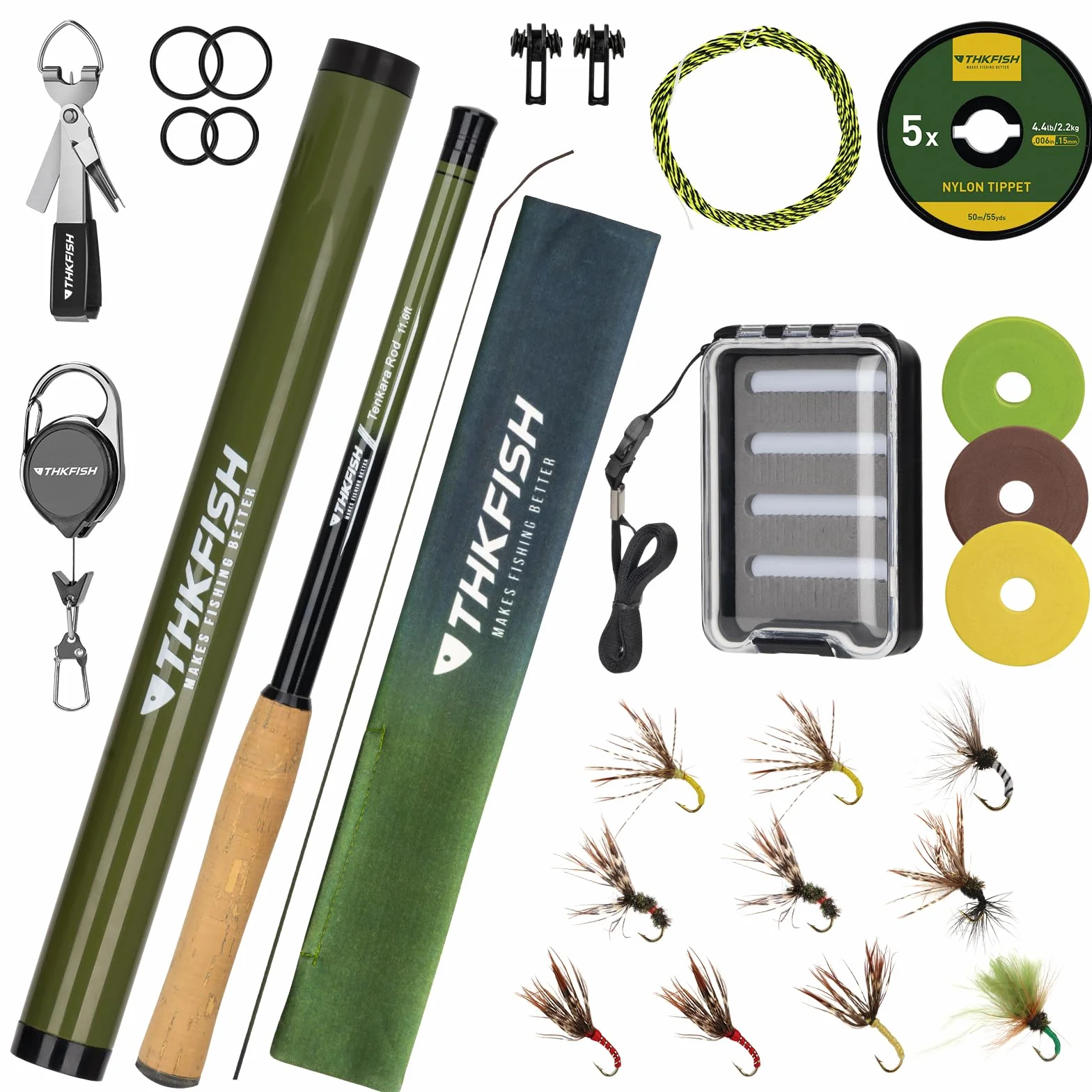 THKFISH Tenkara Kit de canne à pêche à la mouche télescopique en fibre de carbone 24T avec étui de transport, ligne de pêche et leurre de pêche à la mouche pour ruisseaux, truite, bar, saumon, 2,5 m