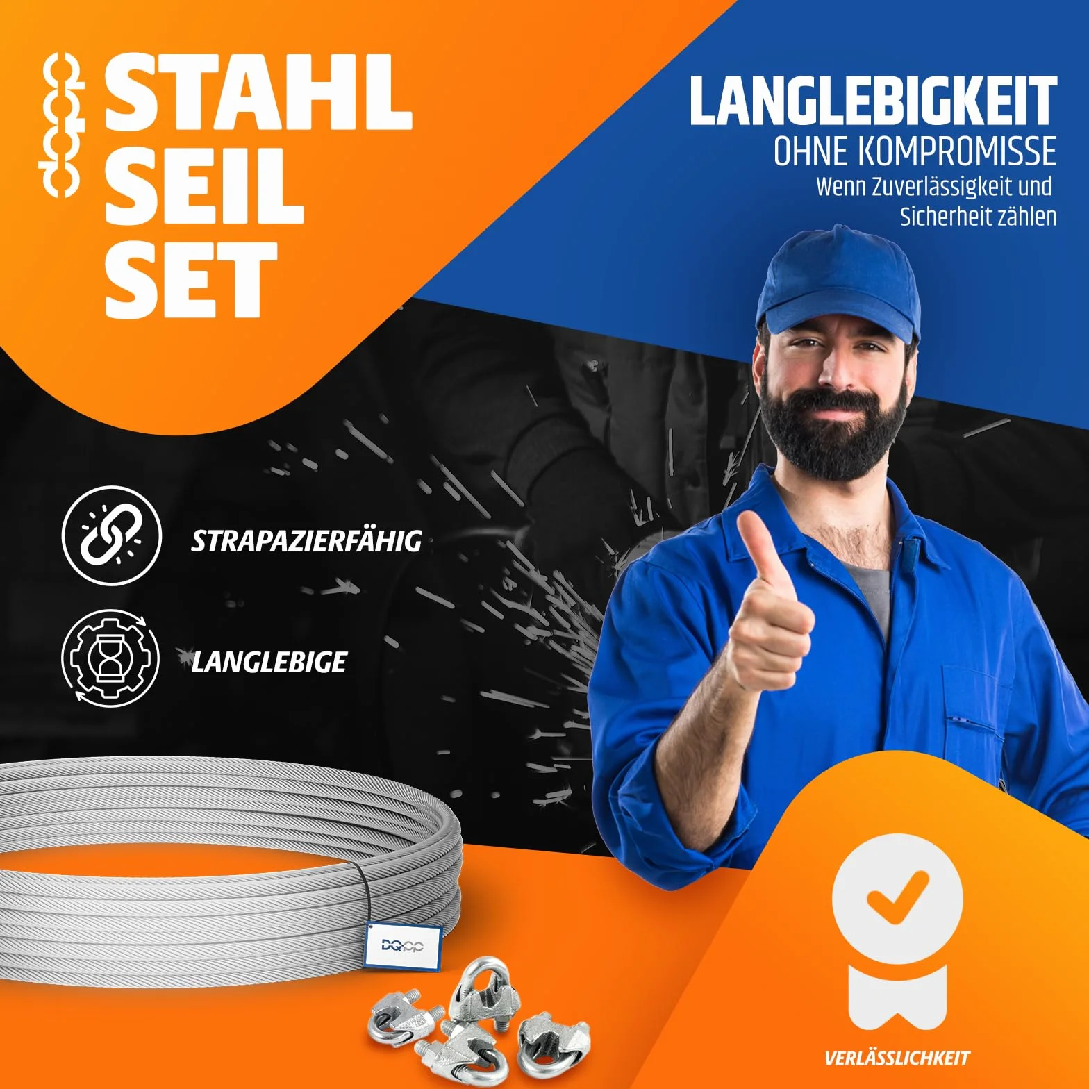 Lot de 30 m de câble en acier galvanisé 4 mm 6 x 7 + 4 clips + 2 dés à coudre – Plusieurs tailles disponibles