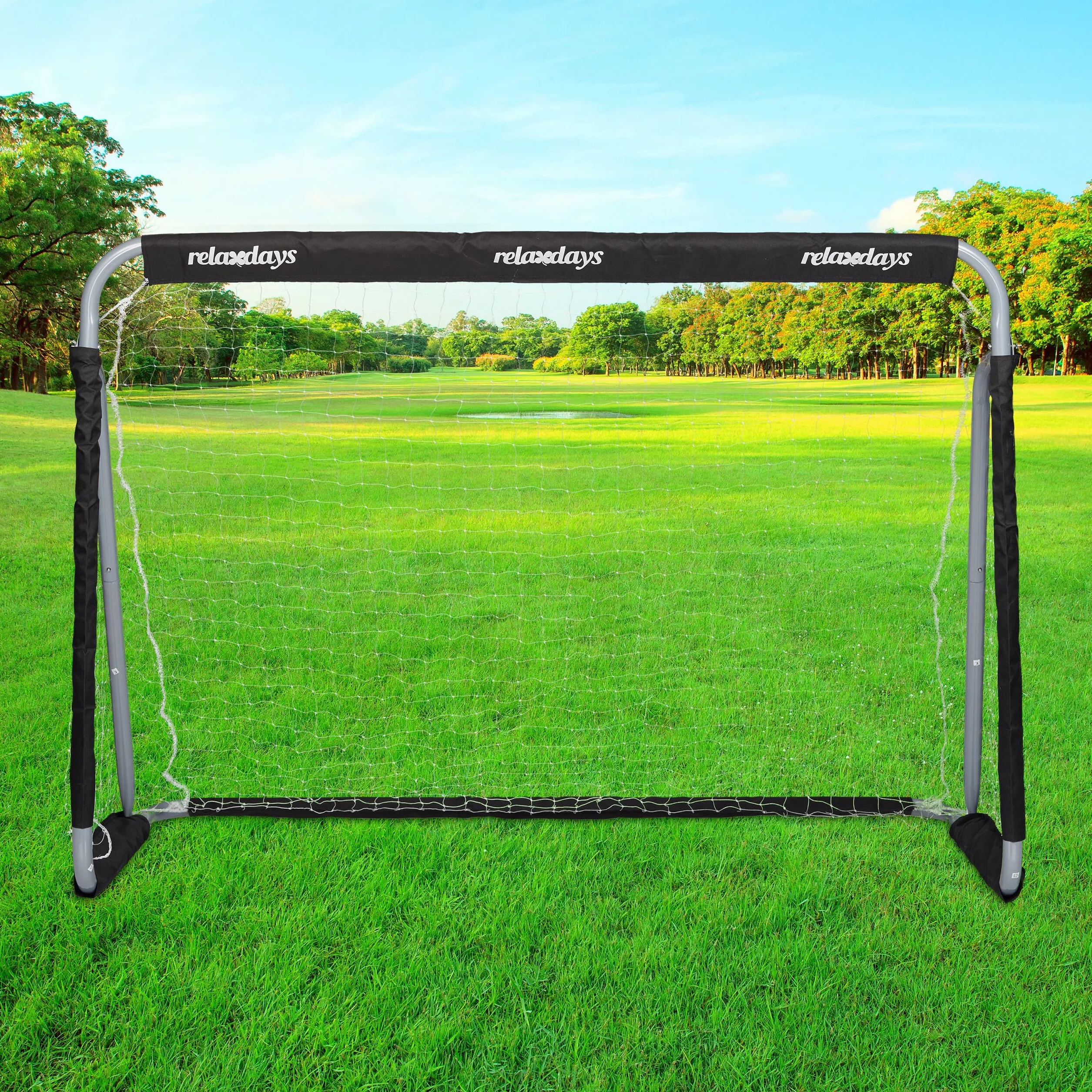 Relaxdays But de football 110x150x75cm gris/noir avec filet pour jardin
