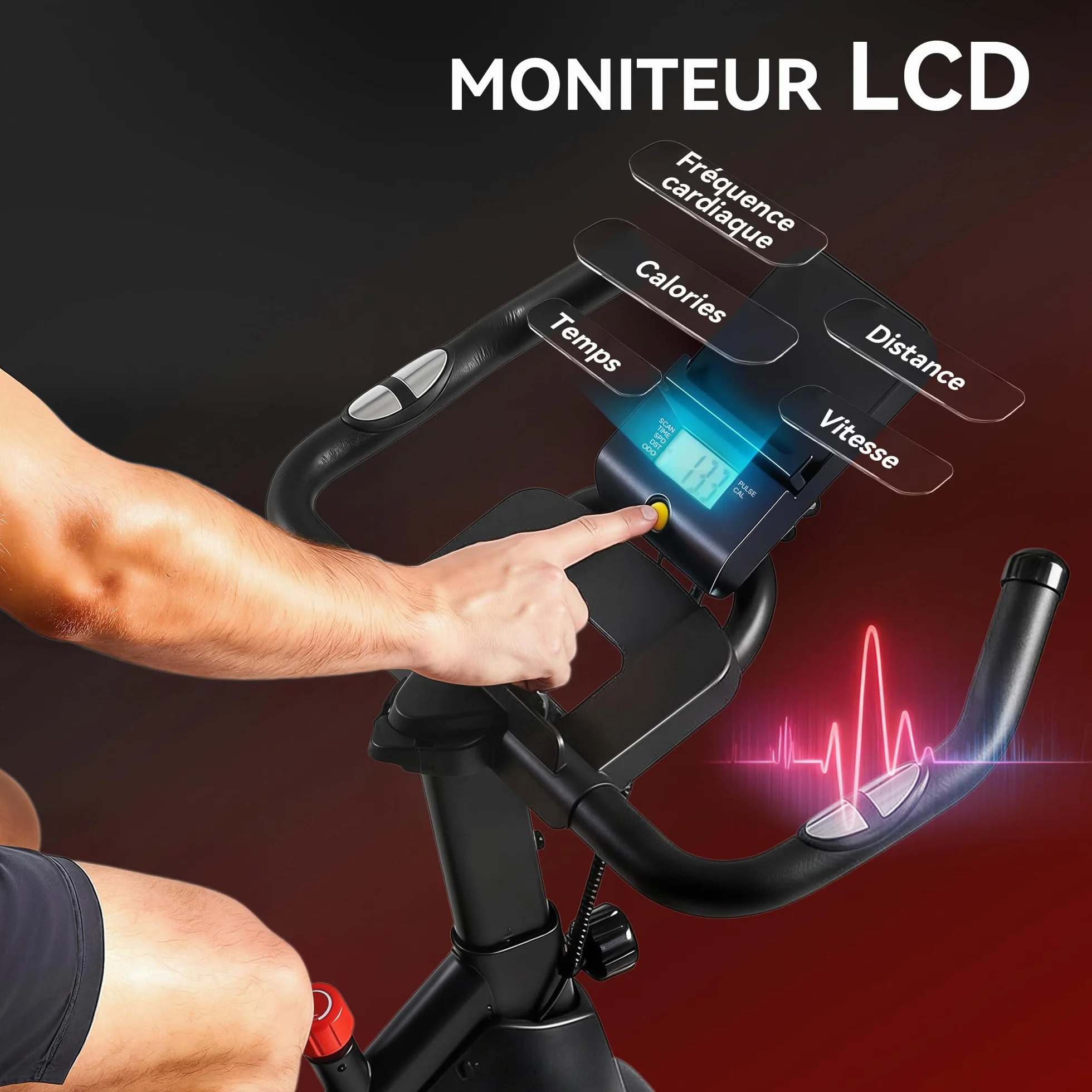SPORTNOW Vélo d'Appartement avec Résistance Magnétique Réglable, Vélo d'Appartement avec Écran LCD, Siège Confortable, Selle et Guidon Réglables, pour Entraînement Cardio, Capacité 120 kg