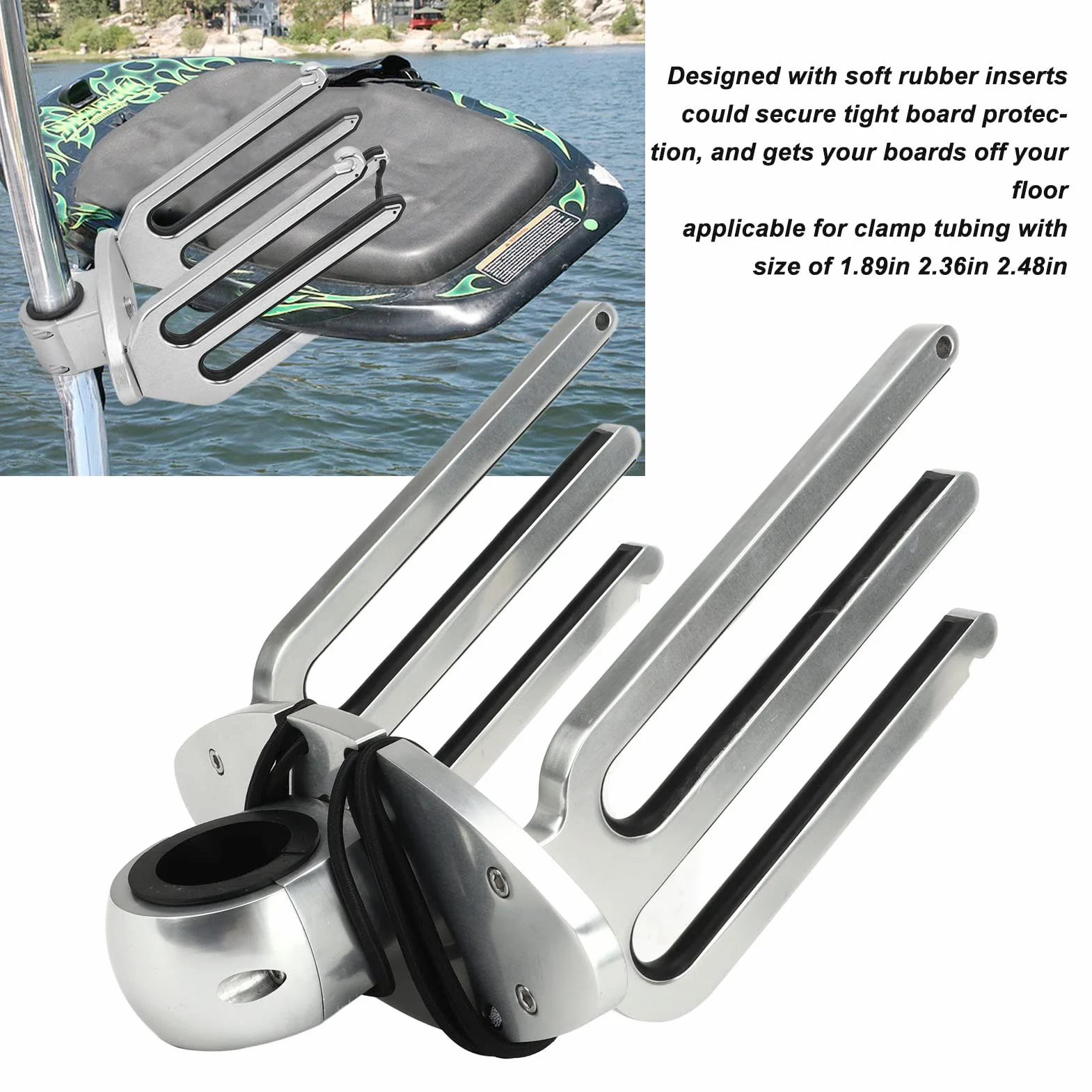 Wakeboard Rack 6061 Aviation Grade Aluminium Wakeboard Tower Rack Support de Support de Wakeboard à Angle Réglable en Alliage D'aluminium Poli pour Tube de Serrage 1,89 pouces