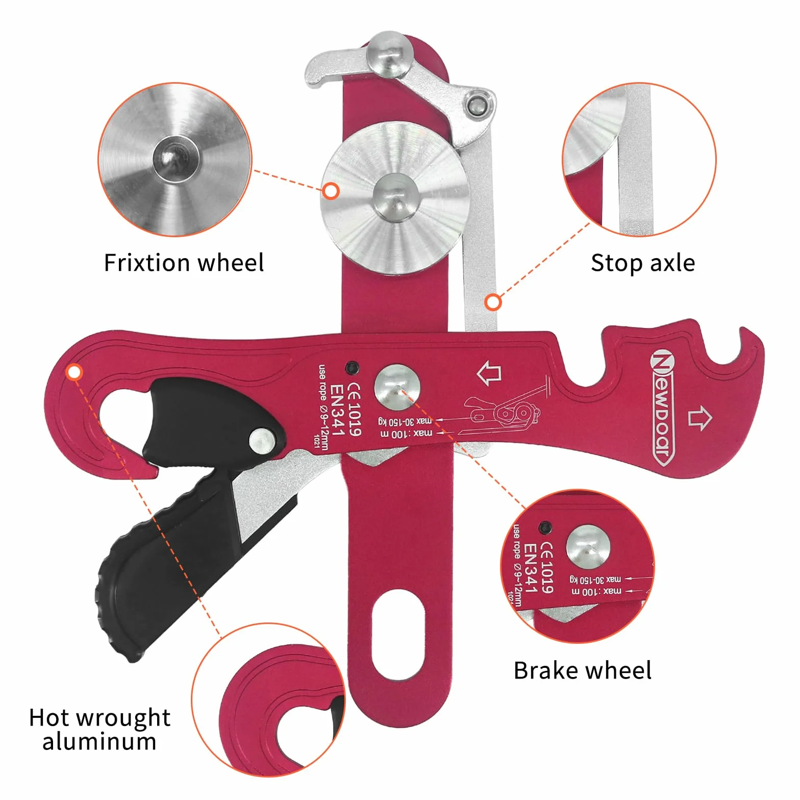 NewDoar Descendeur d'escalade pour cordes 9-12 mm - Certification CE