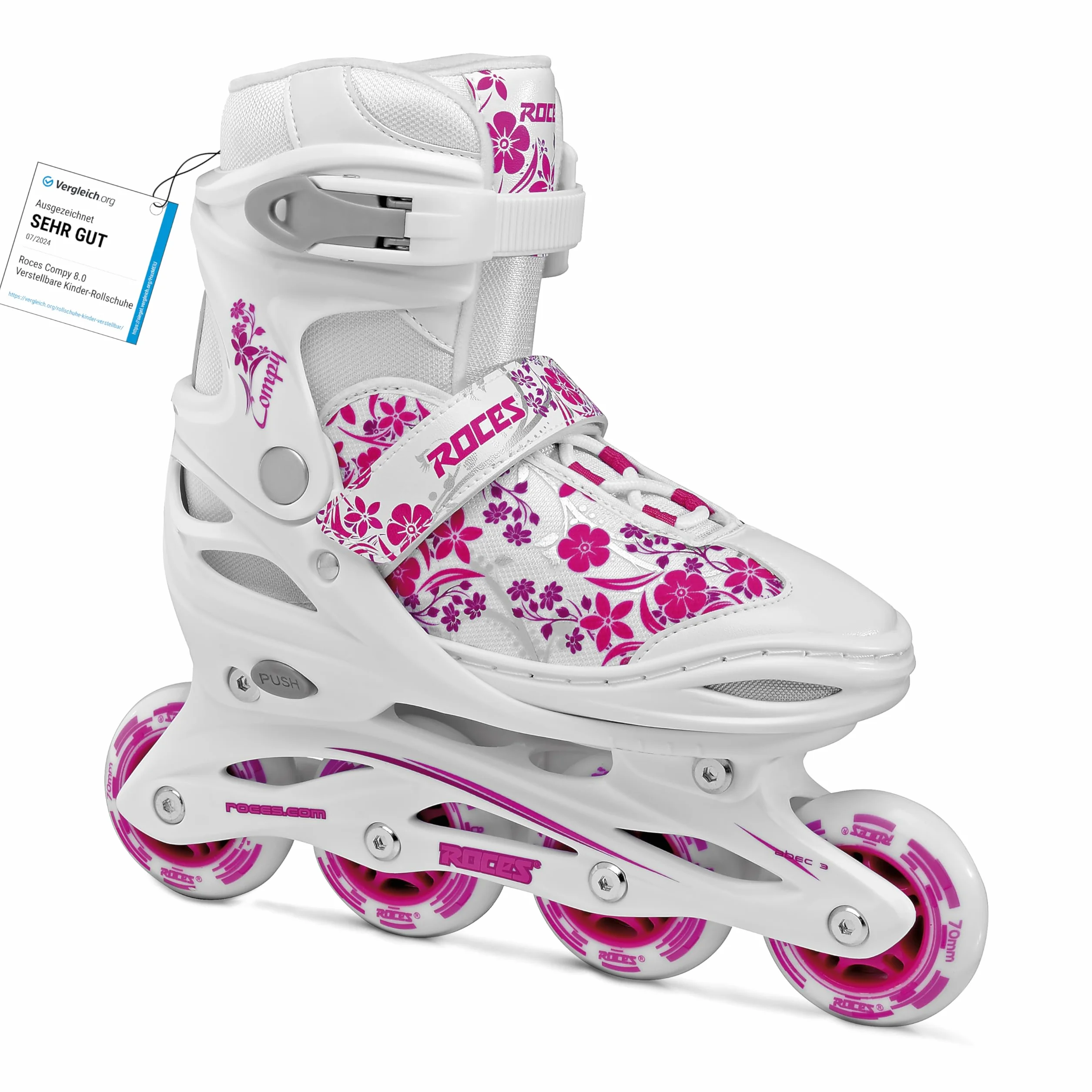 Roces Compy 8.0 Girl Patins en Ligne Taille Réglable Patins à Roulettes Enfant Blanc