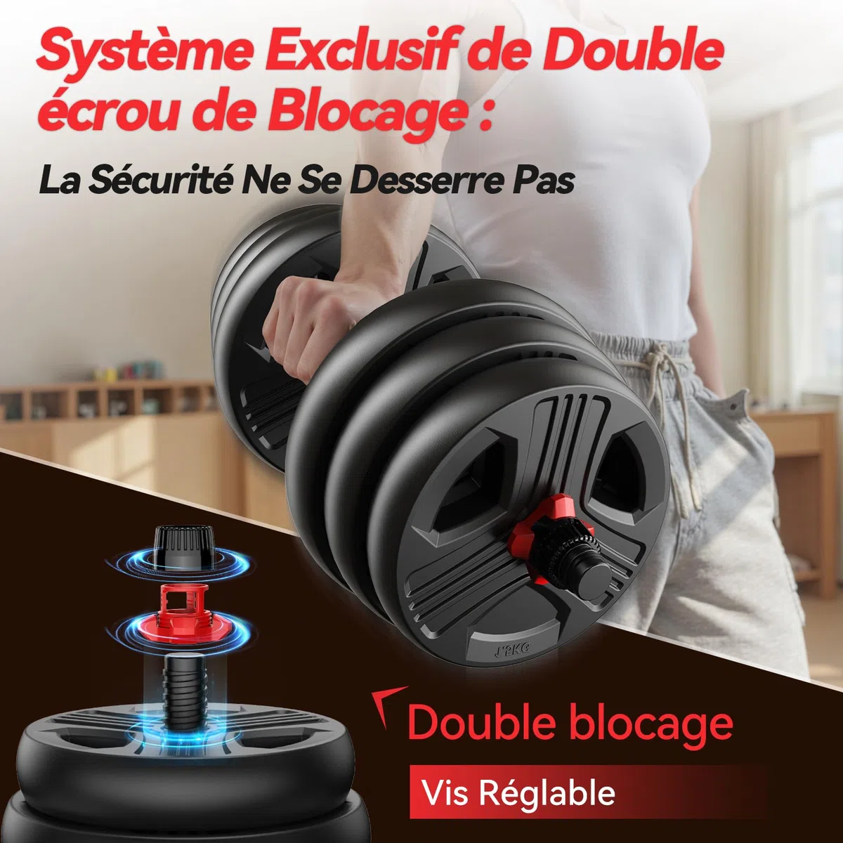 FEIERDUN 10/15/20/25/30/40kg 5 En 1 Kit Haltères Musculation, Poids Réglable, Disque Musculation Dumbbells Barres Pour La Salle De Sport