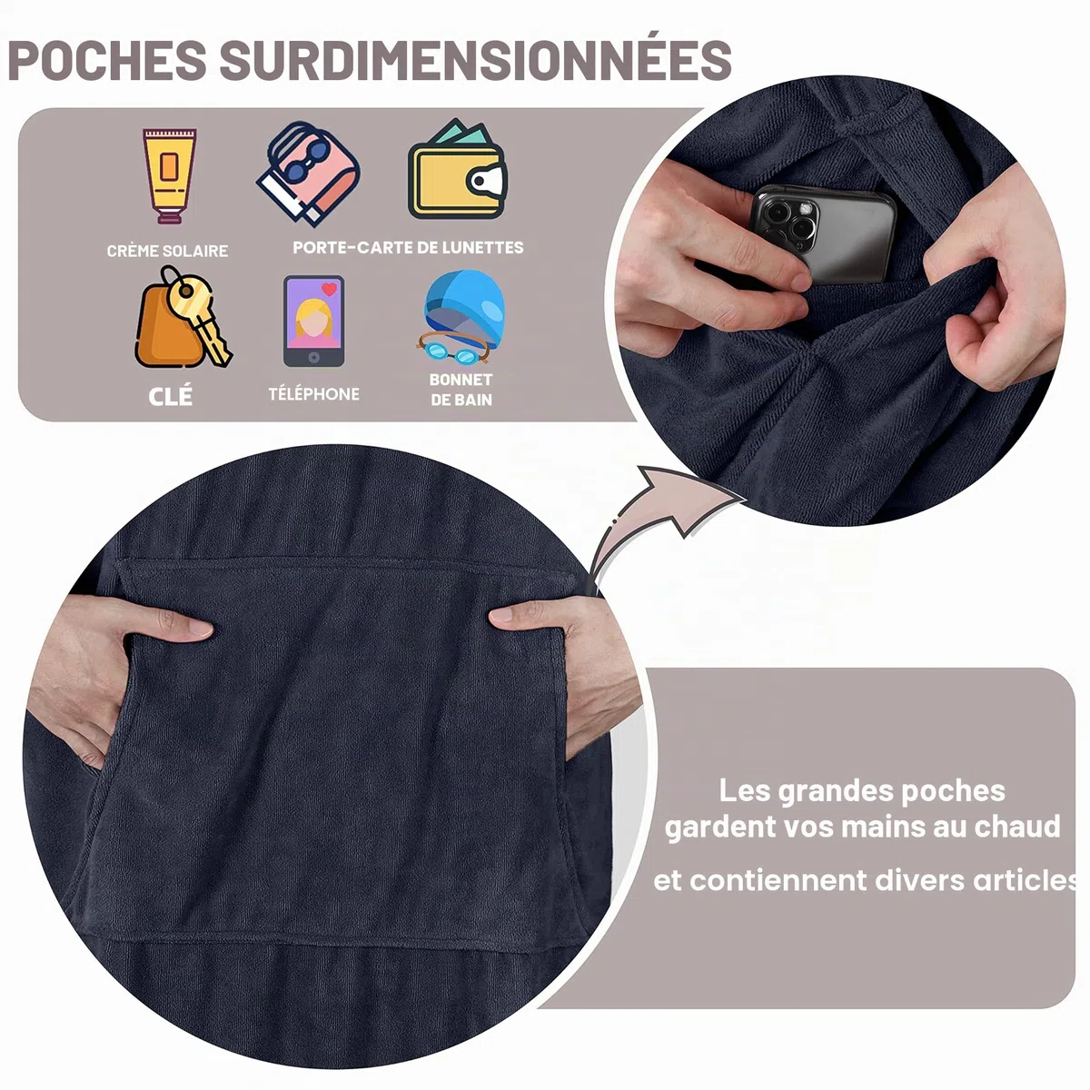 Kato Tirrinia Poncho de Surf de Plage avec Poche, néoprène Absorbant, avec Matelas à Langer, Serviette de Poncho, pour Le Surf, la Natation, pour Adultes, Hommes et Femmes