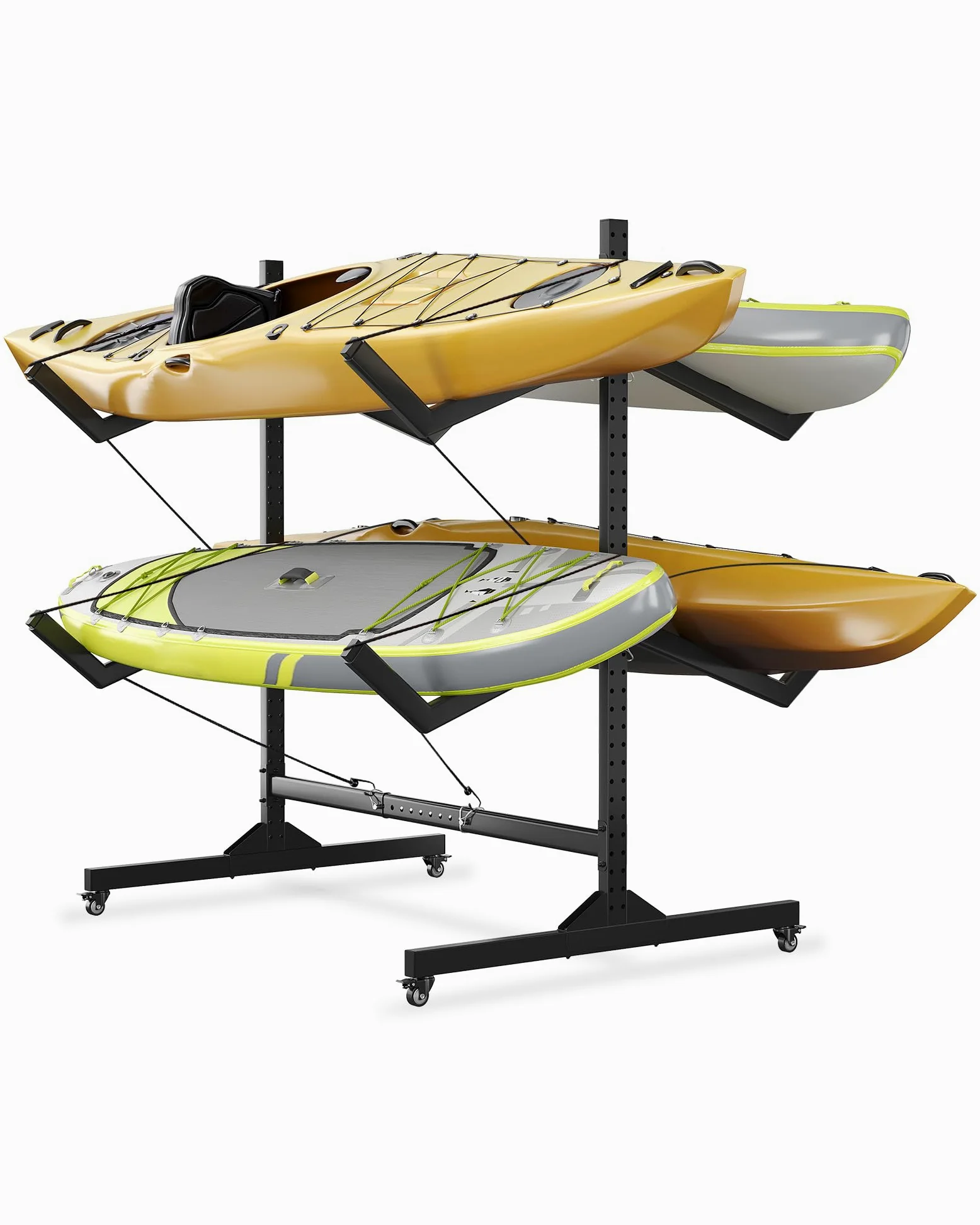 Garvee Rack de Rangement autoportant Double Face, Robuste et réglable, pour 4 Kayaks, canoës, Sup et Planches – roulettes verrouillables – Idéal Garage, abri ou Quai – Spécification : Double Face