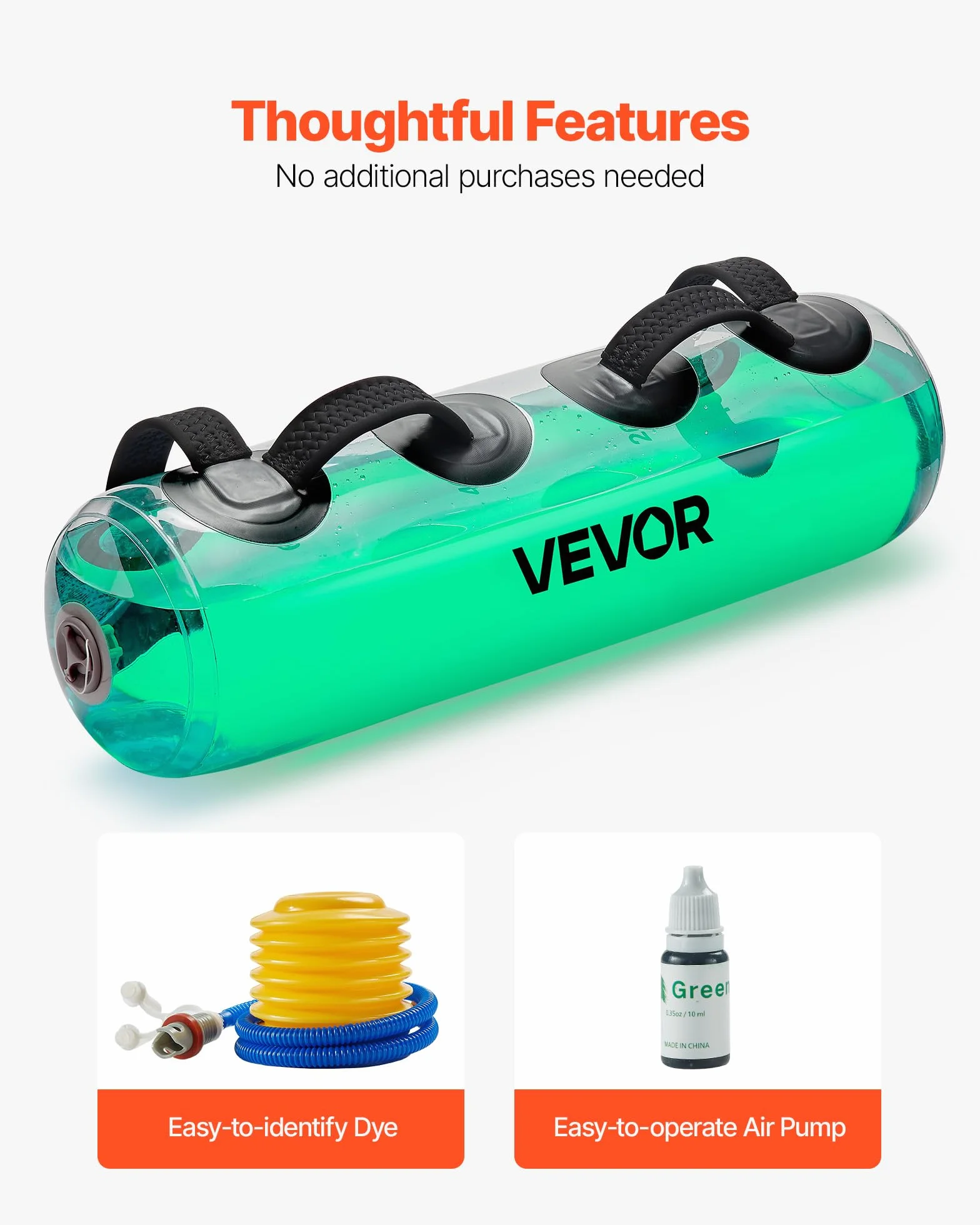 VEVOR Water Weights Aqua Bag Grand sac d'eau pour l'entraînement, équipement d'exercice de stabilité portable réglable et de fitness pour tout le corps, pour entraînement de force et d'équilibre