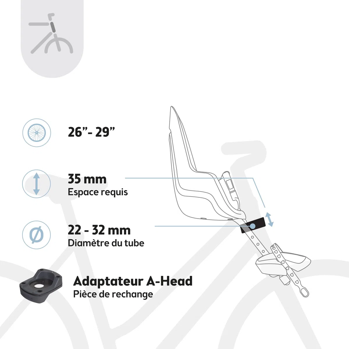 BOBIKE Go Mini Siège Vélo Avant pour Bébés et Tout-Petits pour Tube de Direction – Sûr, Réglable, Confortable et Élégant pour Bébés de 9 Mois à 3 Ans, Jusqu’à 15kg