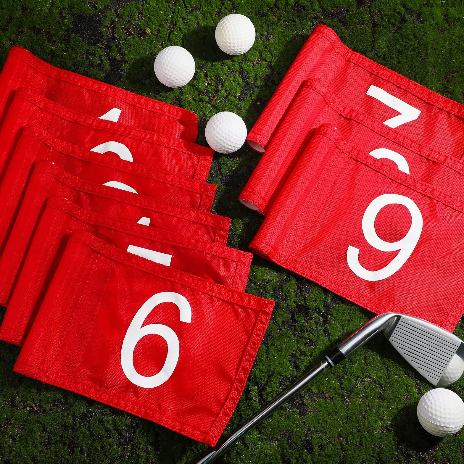 Riakrum 9 Pcs Mini Golf Flags for Yard 8.9 x 5.7 inch 1-9 Nylon Golf Pin Flags for Putting Green with Tube Inserted Numbered Yard Indoor Outdoor Hole Backyard Garden Practice