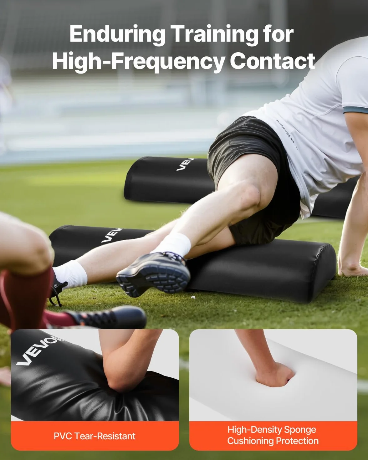 VEVOR Sac de Plaquage de Rugby 2PCs, Matériels d’Entraînement de Football Américain de 108 cm en PVC, Coussin de Blocage en Éponge Haute Densité, avec Poignées, pour Exercices de Tacle, Noir