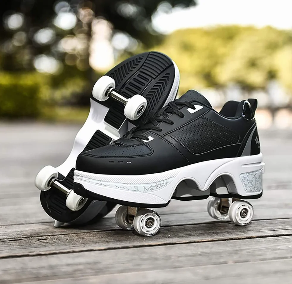 Chaussure Roller Fille Patin a Roulette Chaussures de Skateboard Rollers Quad avec 4 Roues, Basket Roller Enfant pour garçons et Filles