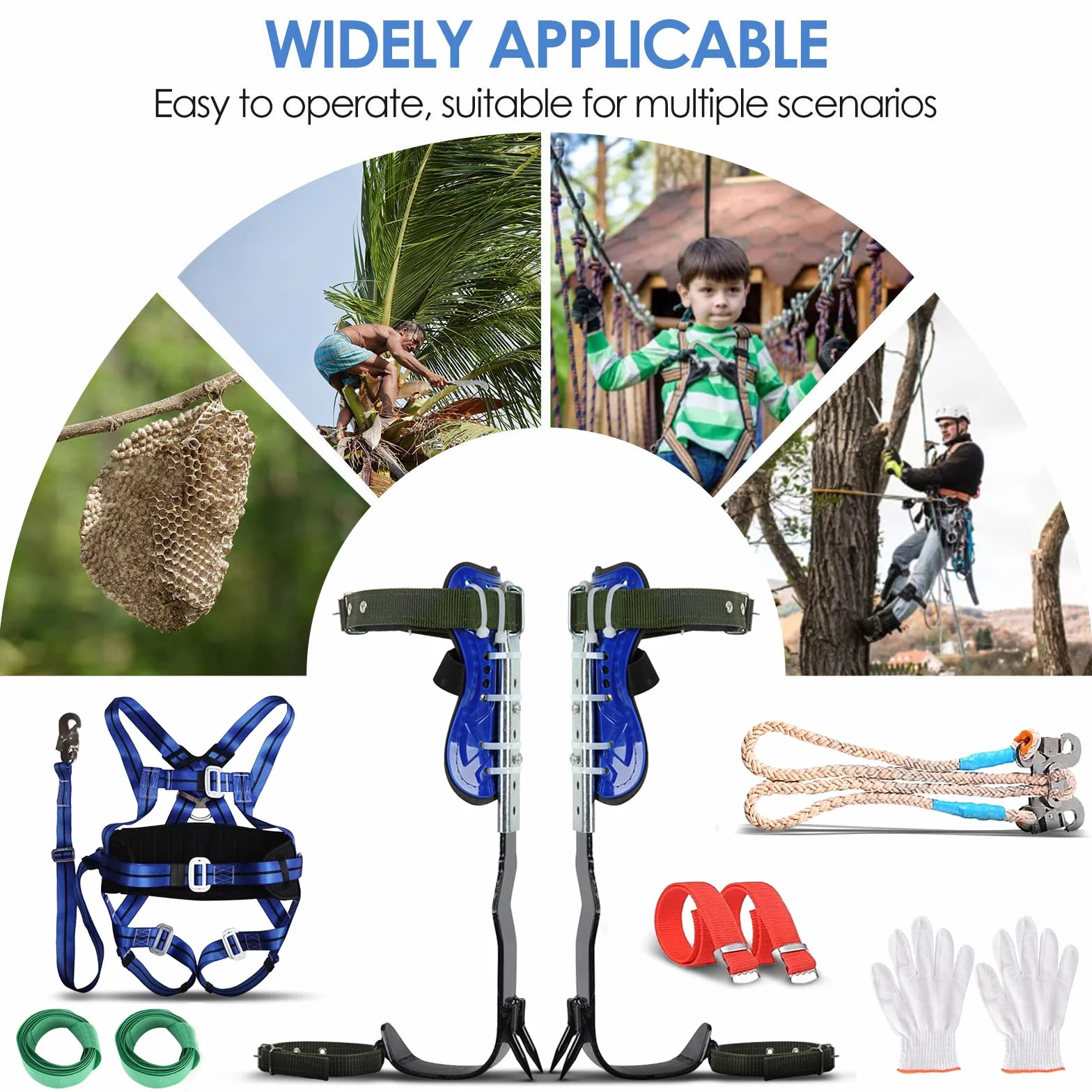 Ensemble De Pointes D'escalade d'arbre, Griffe Elagage Equipement d'escalade d'arbre,Tree Climbing Spikes Réglable en hauteur,Avec de ceinture de harnais de sécurité réglables