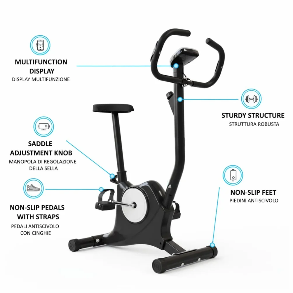 Vélo d'appartement Bike pour Mincir et Raffermir les Fesses et les Jambes, Résistance Réglable, Capteurs Cardio, Écran LCD, Selle Réglable, Entraînement Fitness