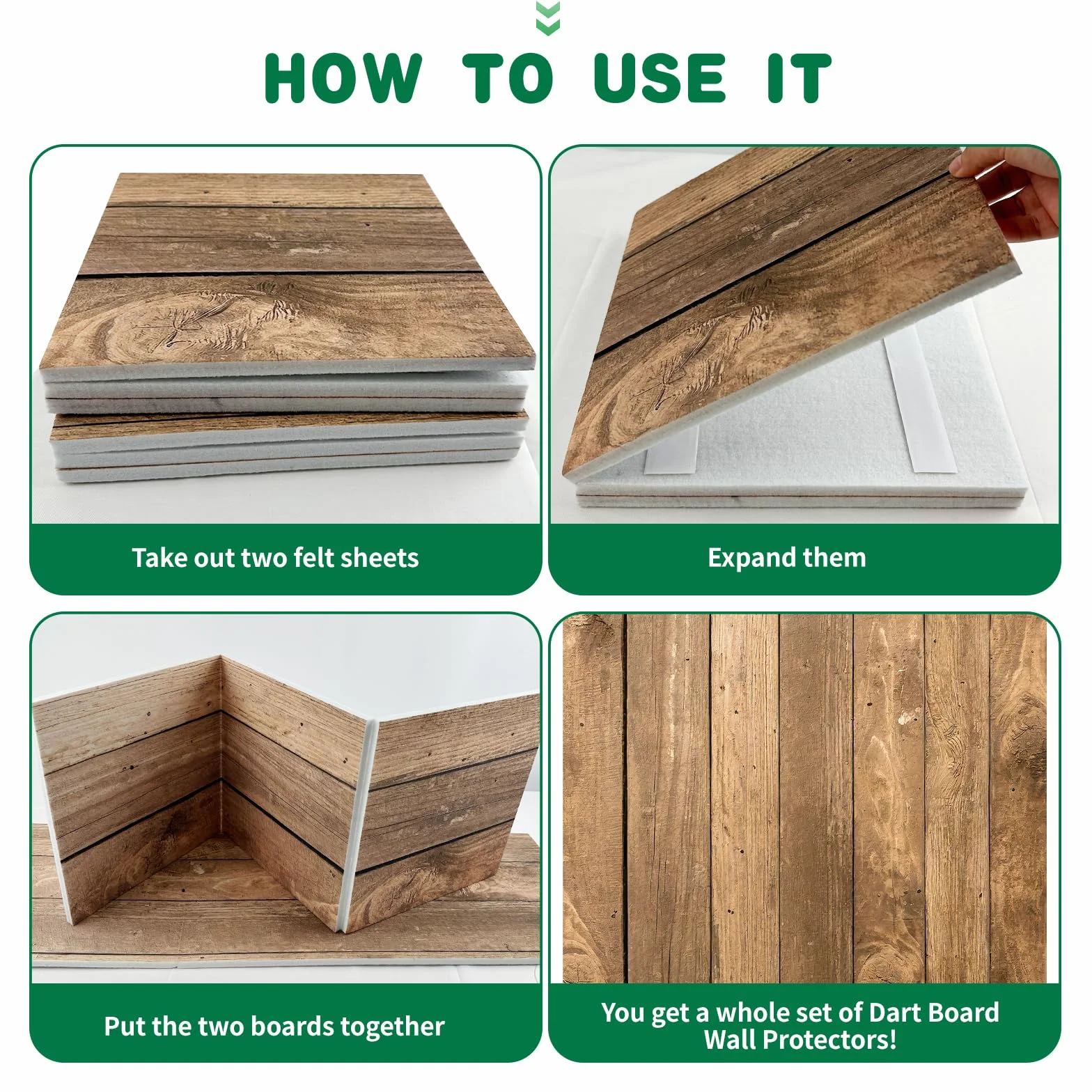 KEAGAN Cible de fléchettes en bois - Protection murale en feutre - Protection murale autocollante - Panneau de fléchettes - Panneau de fléchettes - Carreaux muraux en feutre