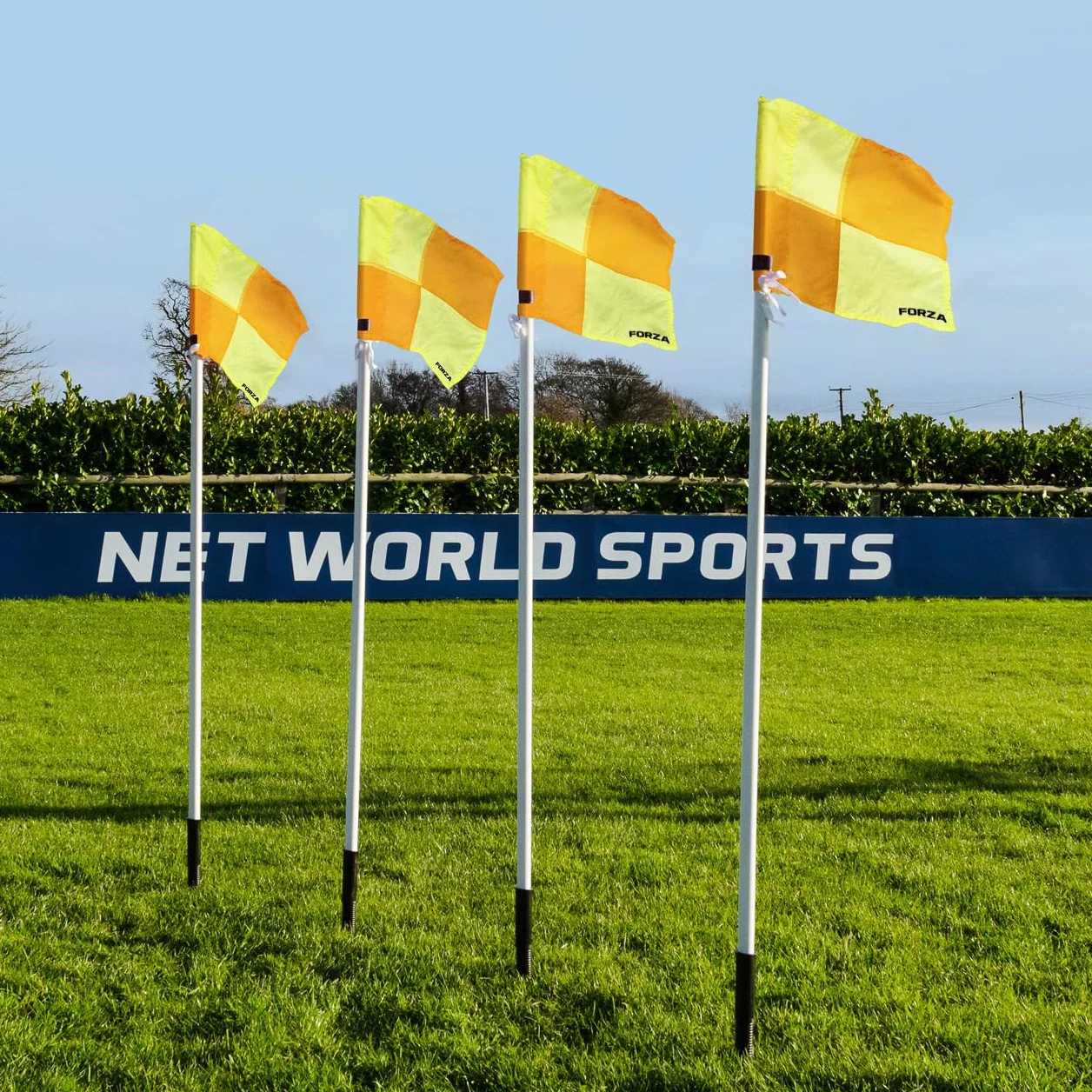 FORZA Poteaux de Corner avec Drapeaux pour Terrains de Football – Base en Option pour Gazon Synthétique