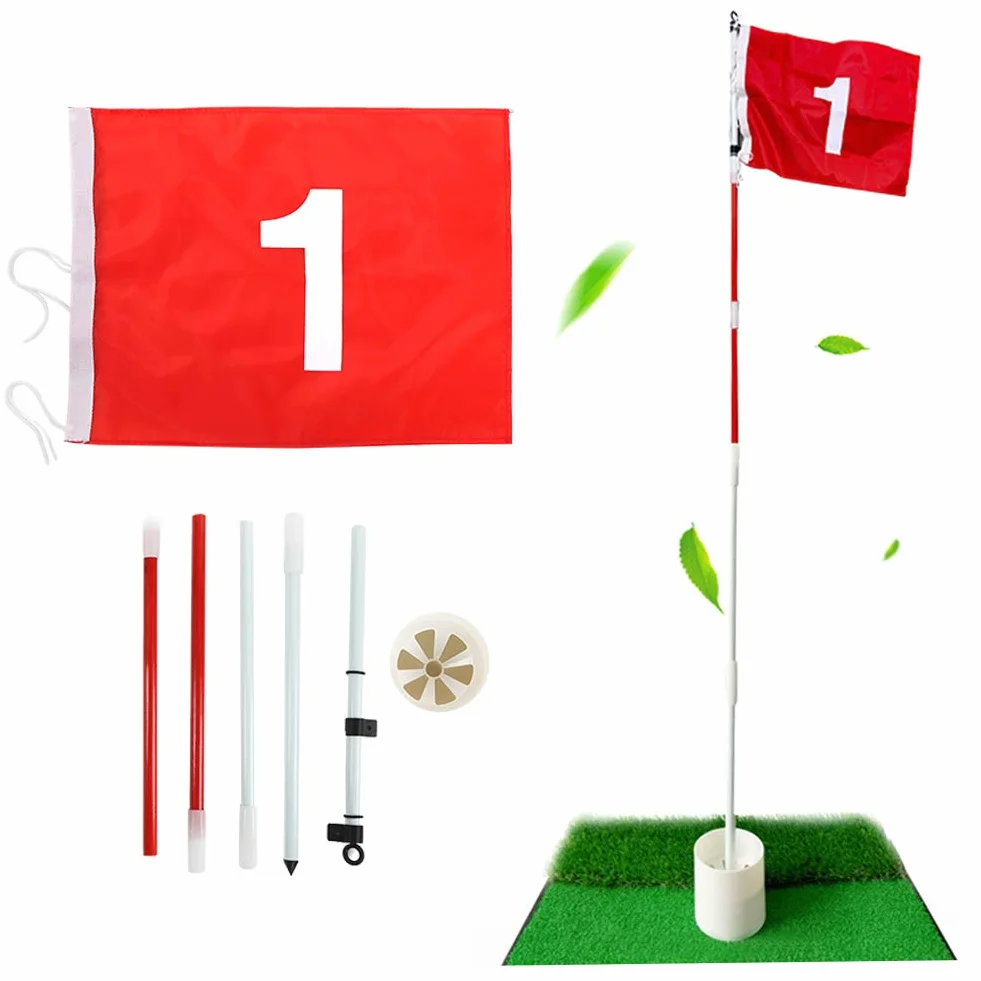 Ejoyous Ensemble de Drapeaux de Trou de Golf, Lot de 5 Drapeaux de Portables avec Drapeau Rouge Fanion et Putting Cup Mât de Drapeau Vert de Amovible