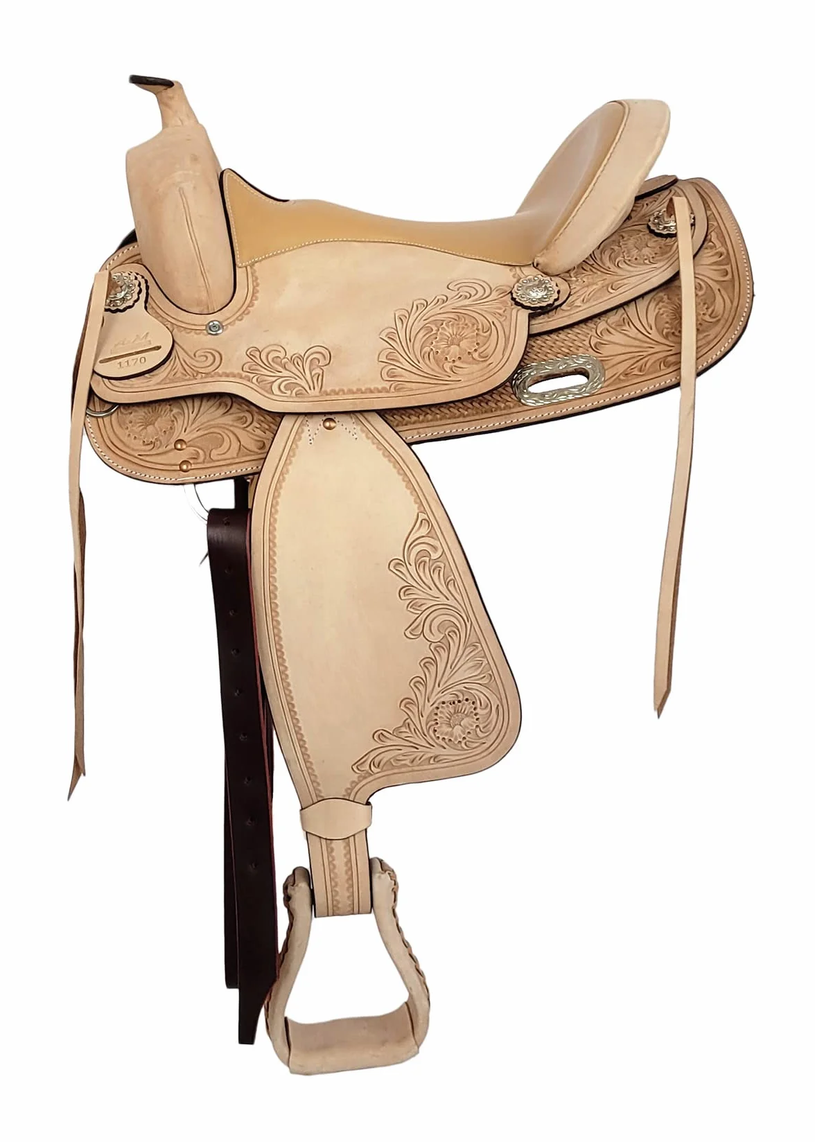 A&M Reitsport Selle western sans arbre Dakota en cuir de buffle - Arche de tête interchangeable - Taille : 16"