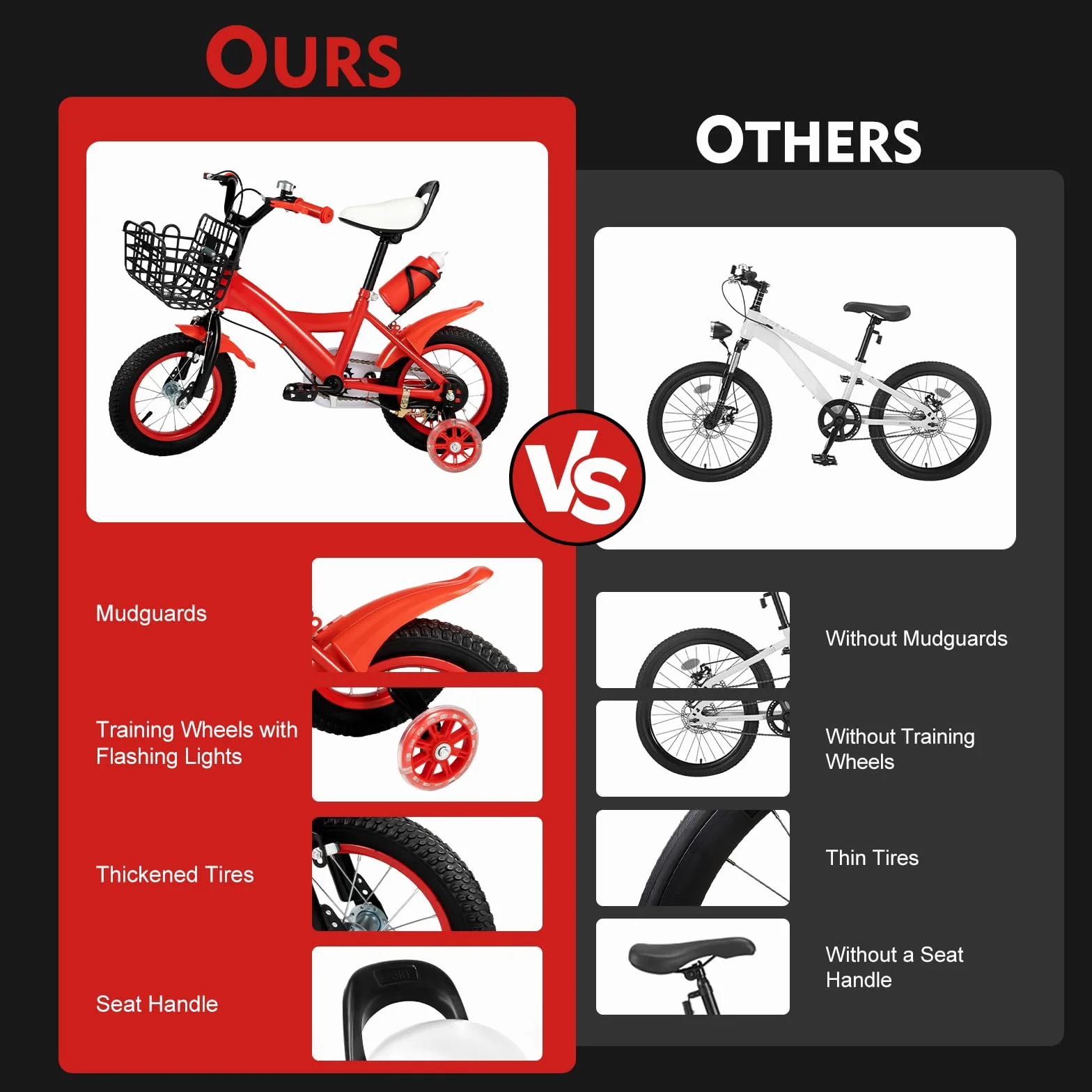Vélo enfant 12 pouces avec roues stabilisatrices réglable hauteur rouge 2-4 ans